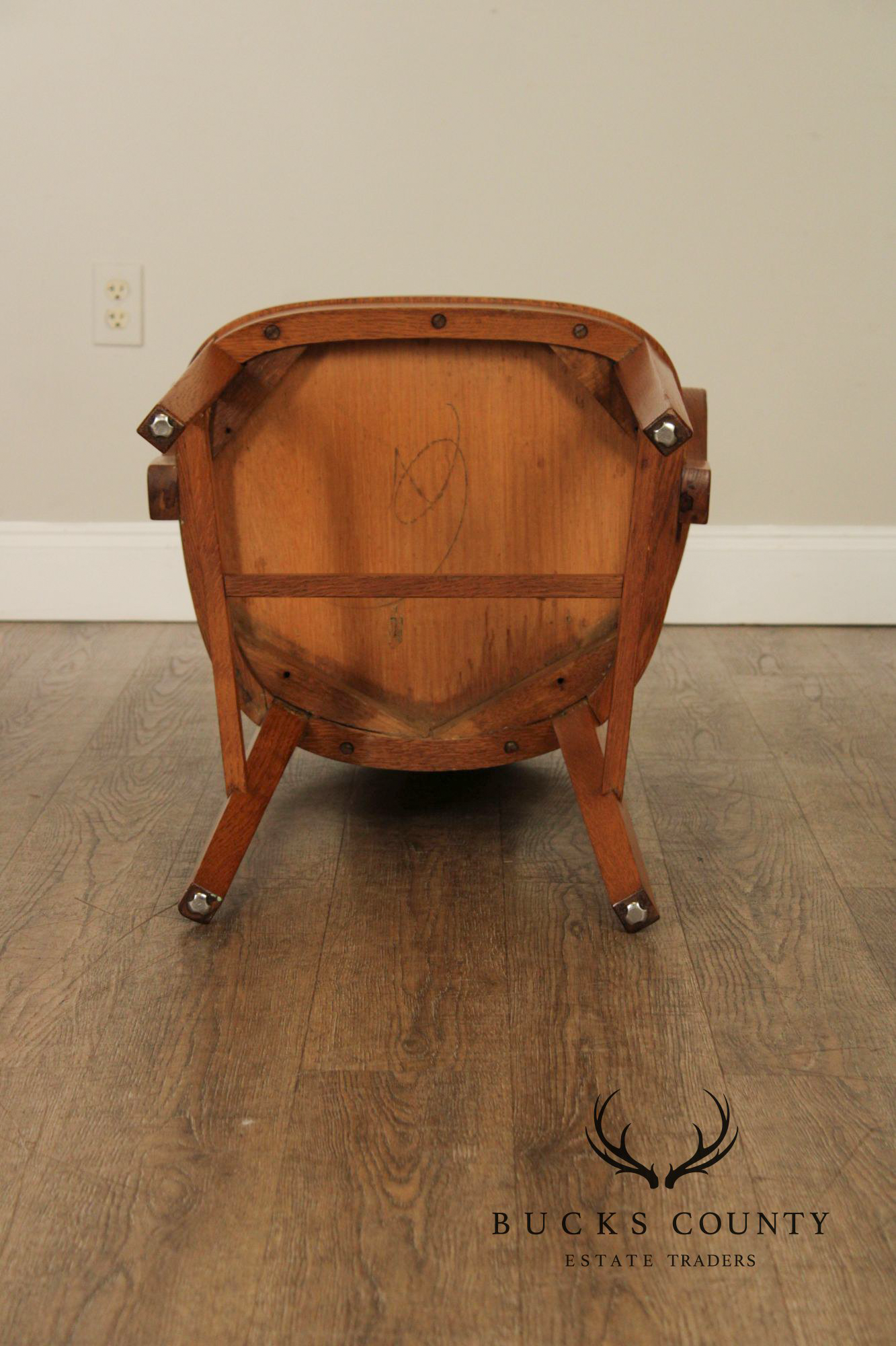 Marble & Shattuck Vintage Set of Six Solid Oak Bankers Armchairs