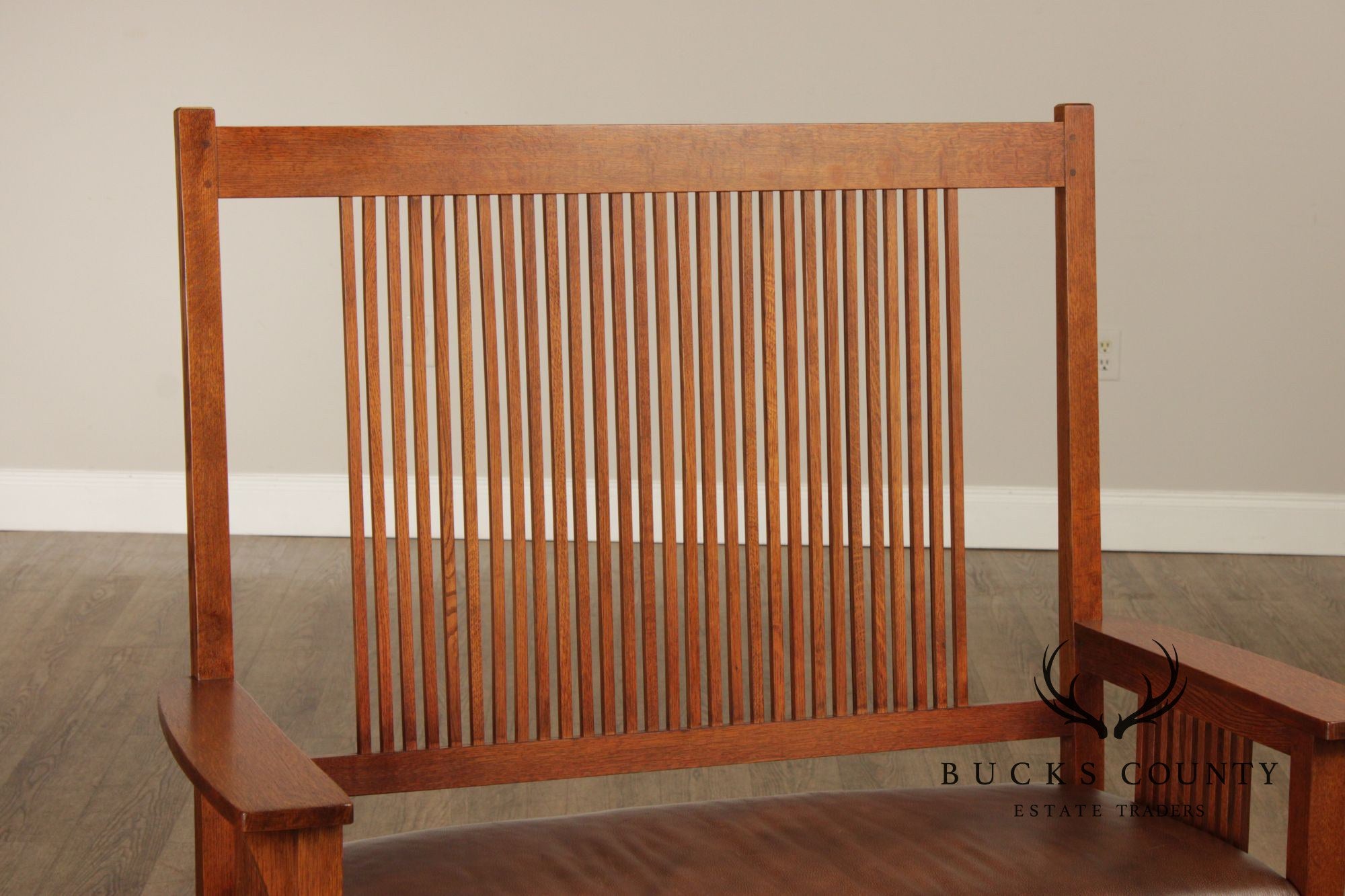 Stickley Mission Collection Oak And Leather Spindle Settee