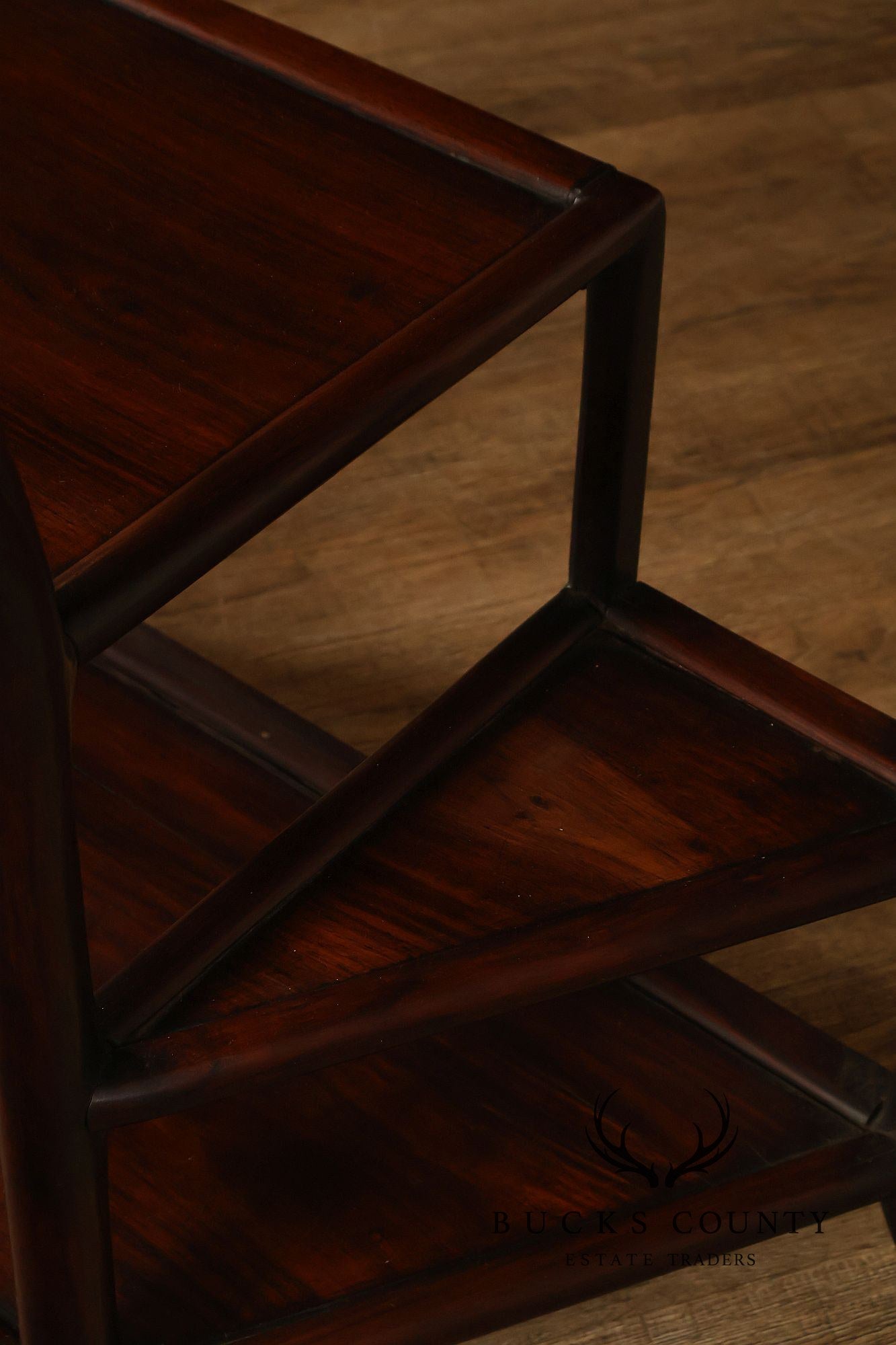 Asian Style Demilune Marble Top Side Table With Tiered Shelves