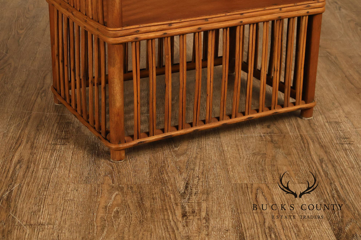 Antique Split Reed Rattan Pair of Side Tables