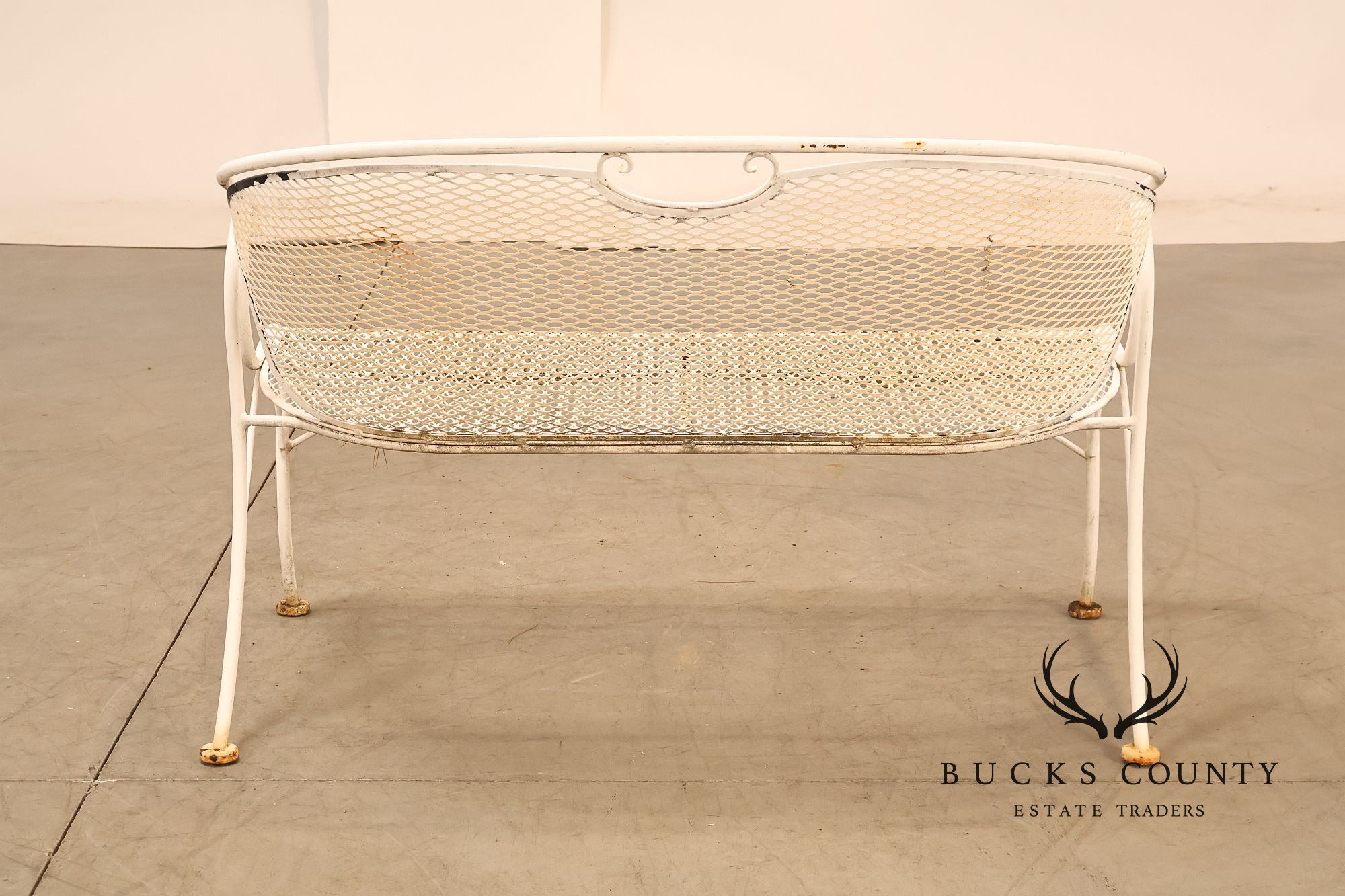 Woodard Wrought Iron Mesh Outdoor Loveseat Bench