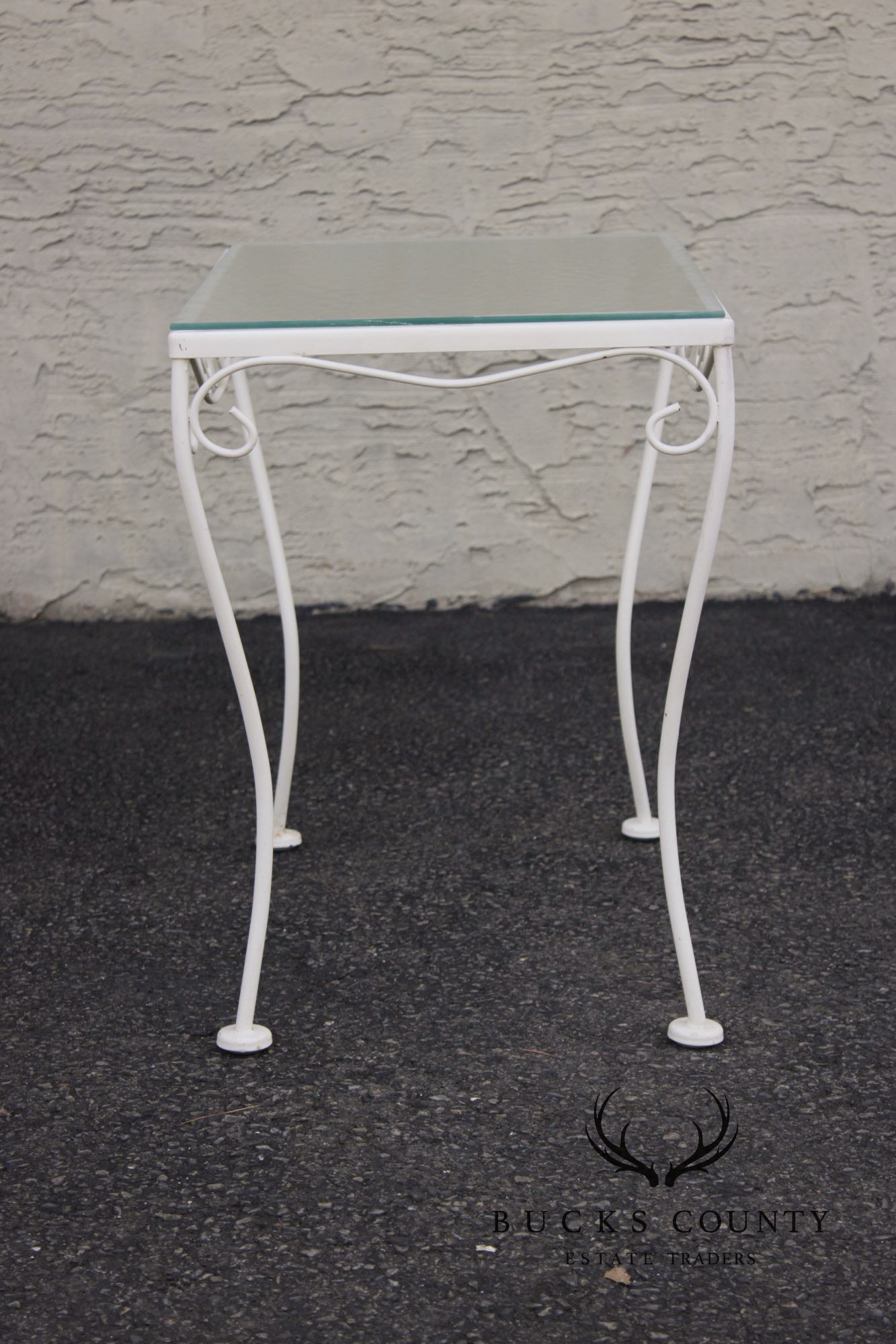 Vintage Wrought Iron And Glass Patio Side Table