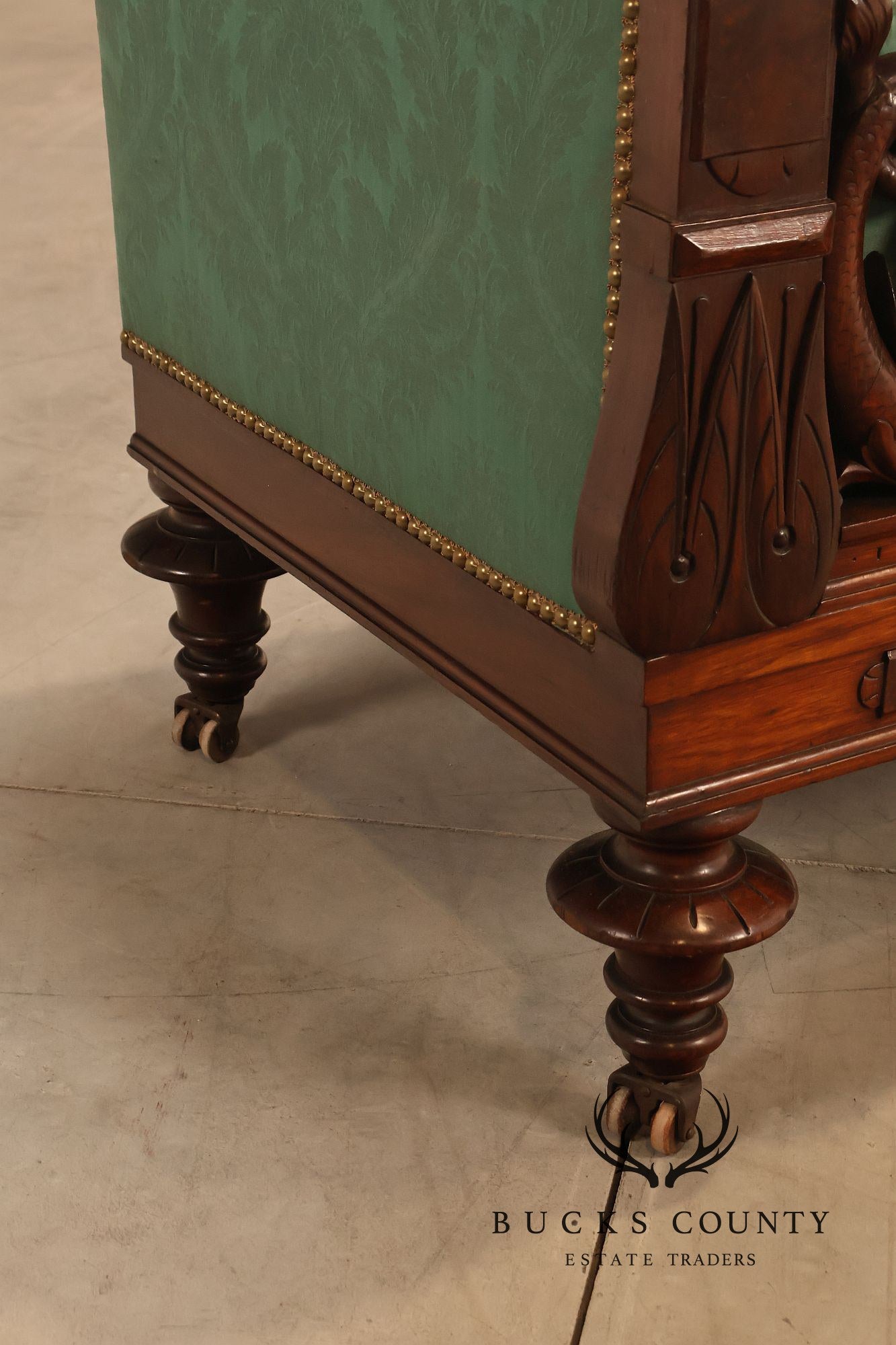 Antique American Renaissance Revival Style Carved Walnut Recamier Chaise Lounge