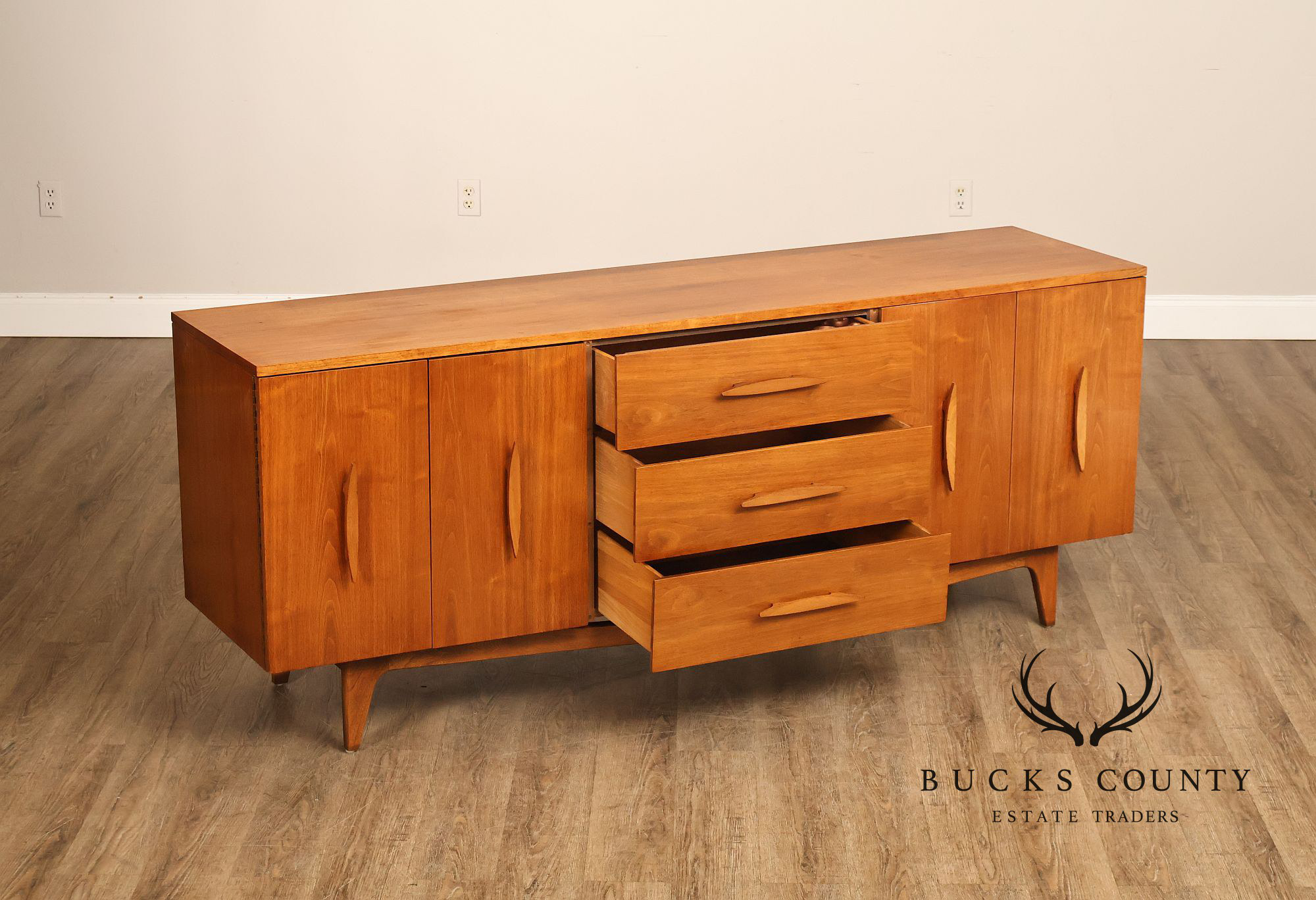 Mid Century Modern Sculpted Walnut Long Dresser