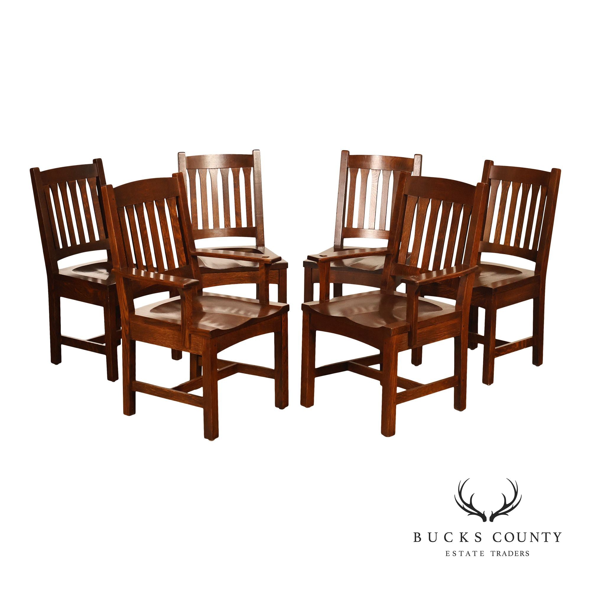 Stickley Mission Collection Set of Six Cottage Oak Dining Chairs