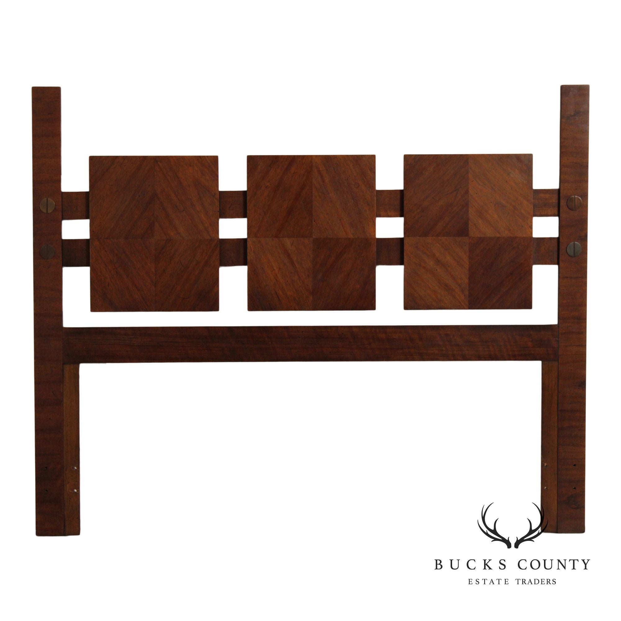 Lane Mid Century Modern Brutalist Queen Size Walnut Headboard