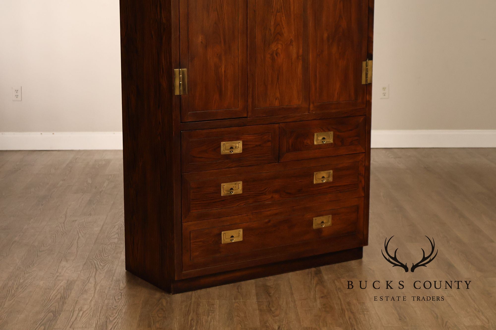 Henredon Scene One Campaign Style Walnut Armoire Chest