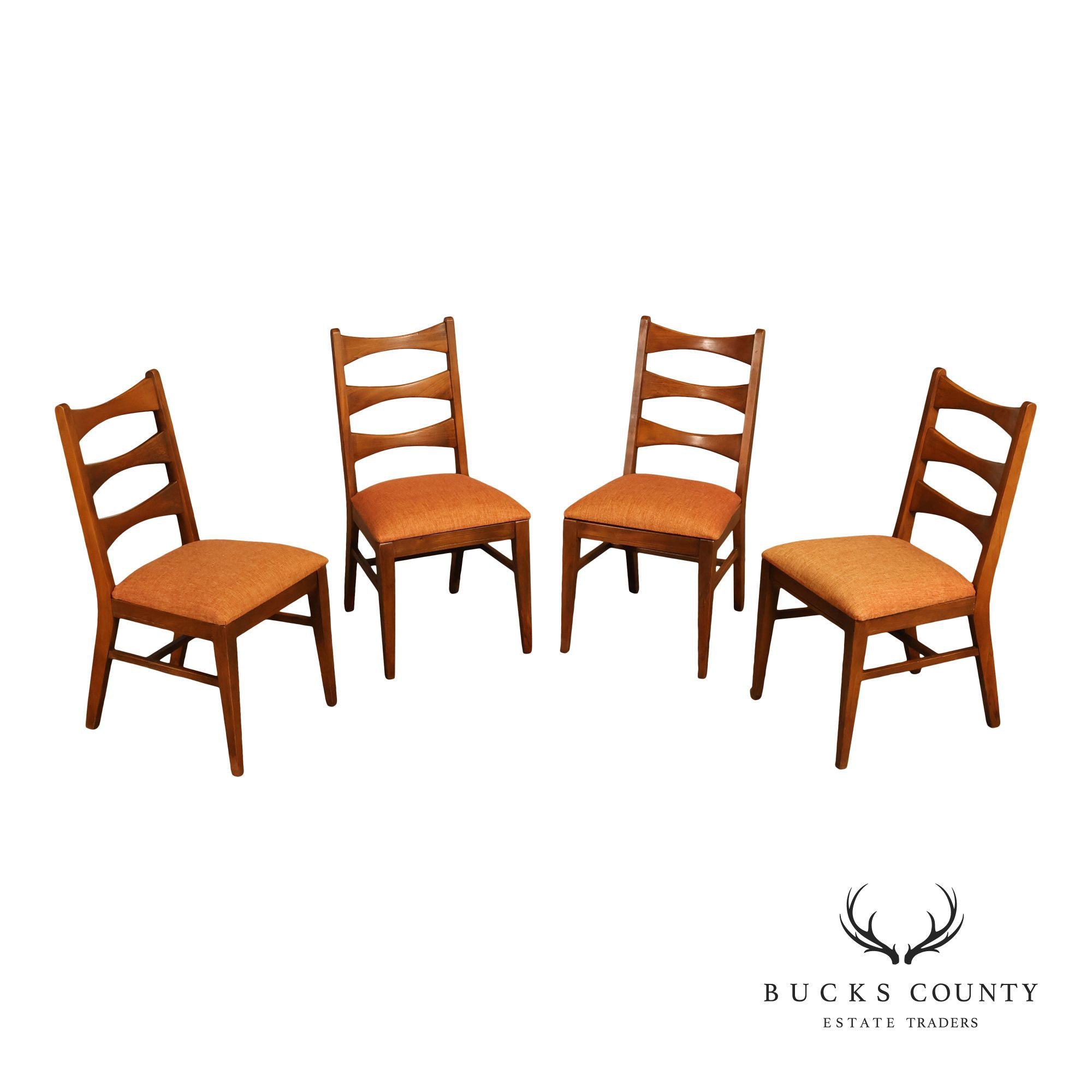Mid Century Modern Set Of Four Walnut Dining Chairs