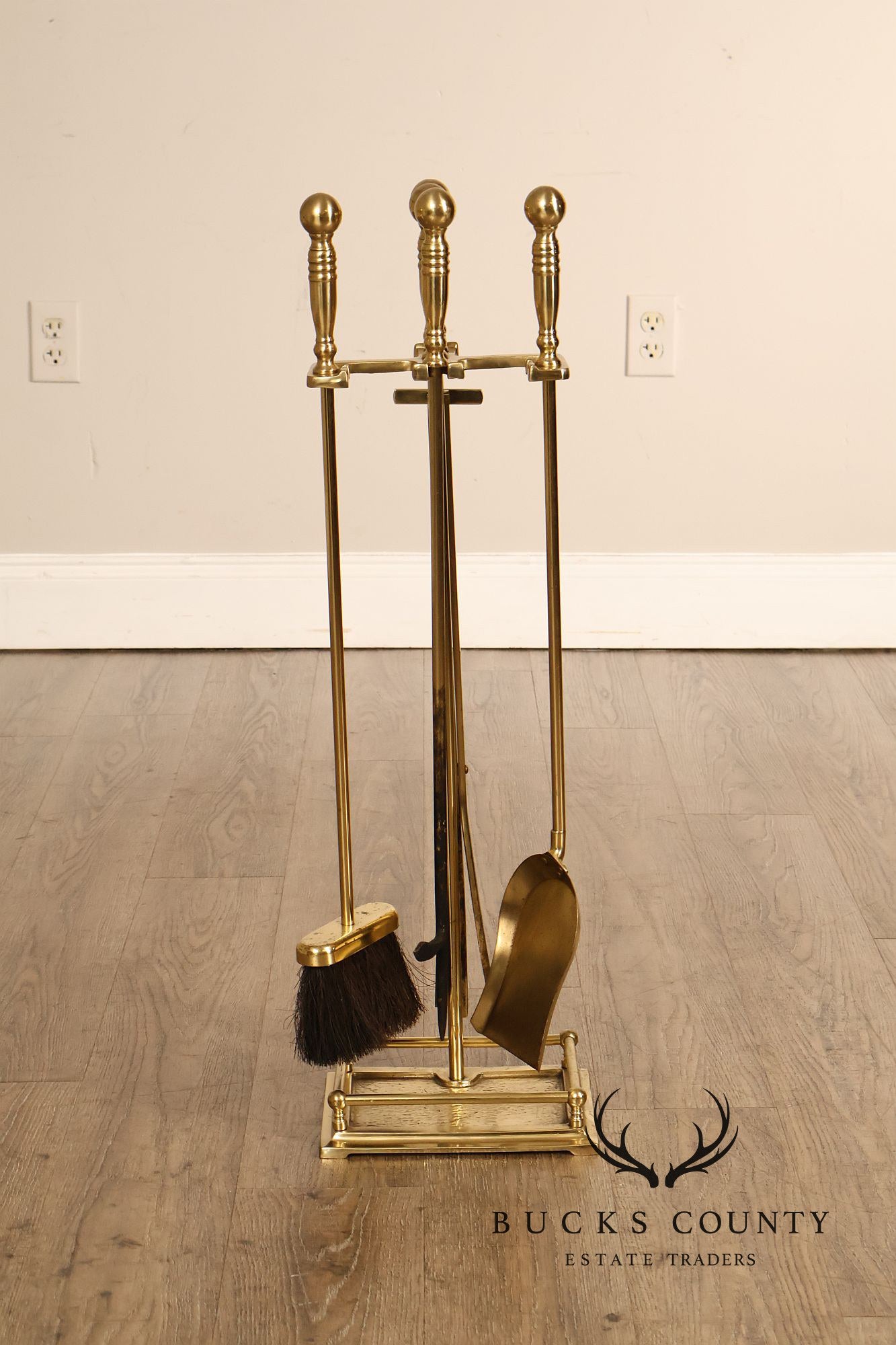 Traditional Brass Five-Piece Fireplace Tool Set