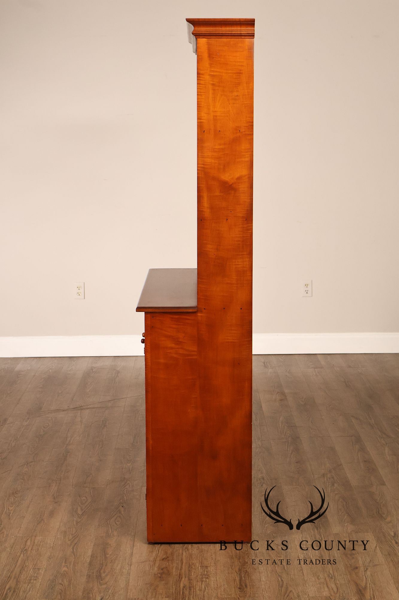 Tiger Maple Custom Step Back Hutch With Upper Open Shelving