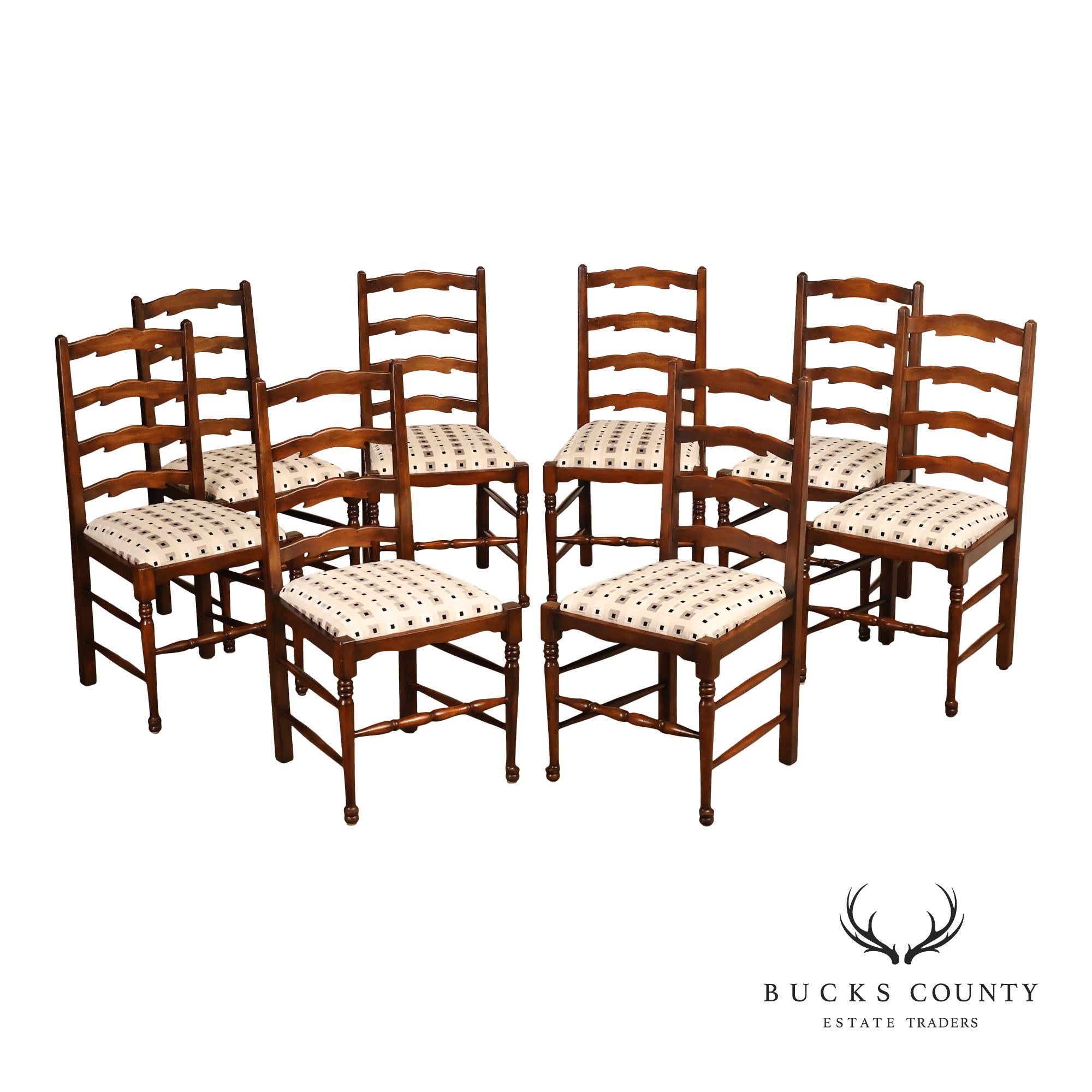 English Traditional Set Of Eight Custom Quality Ladderback Dining Chairs
