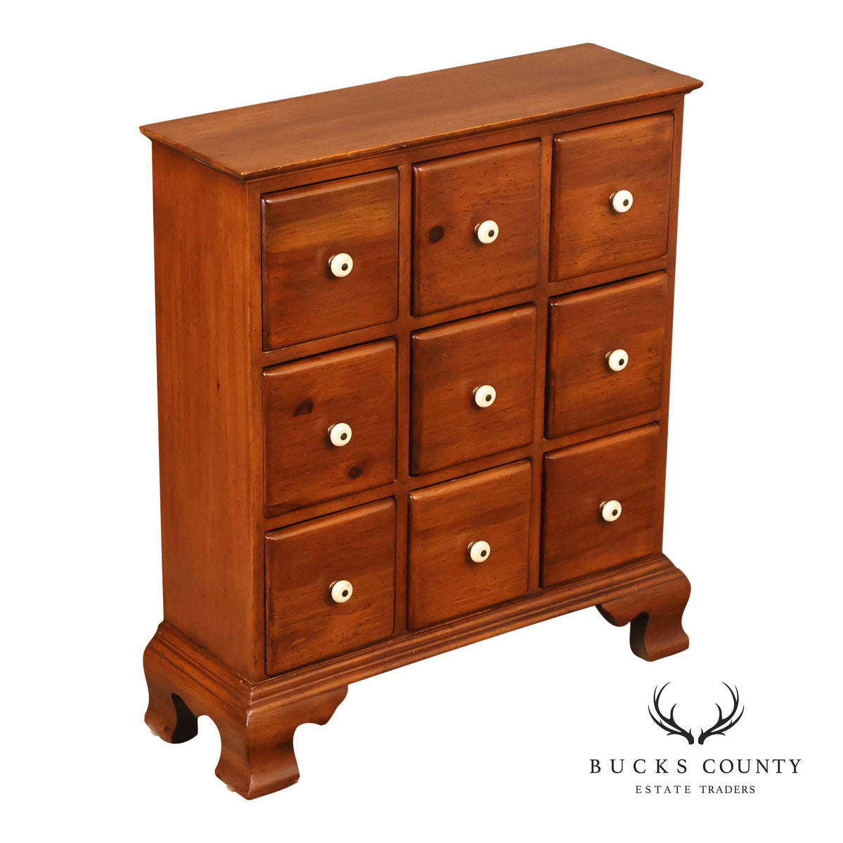 Vintage Pine Nine Drawer Apothecary Cabinet With Porcelain Knobs