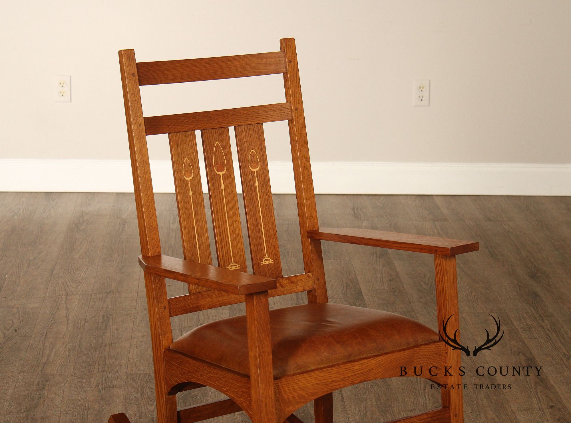 Stickley Mission Collection Harvey Ellis Inlaid Oak Rocker