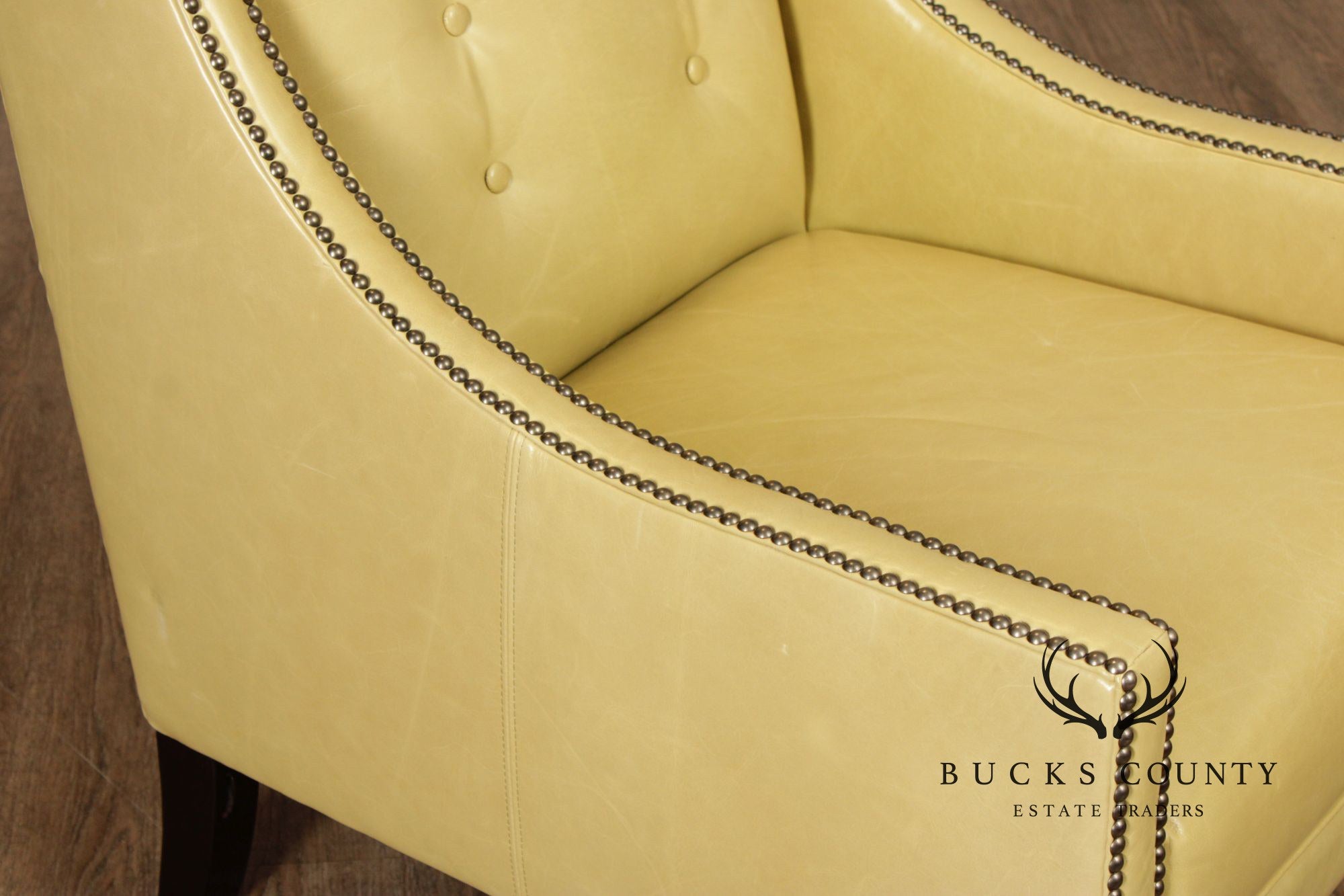 Pair Of Contemporary Style Yellow Leather Lounge Chairs