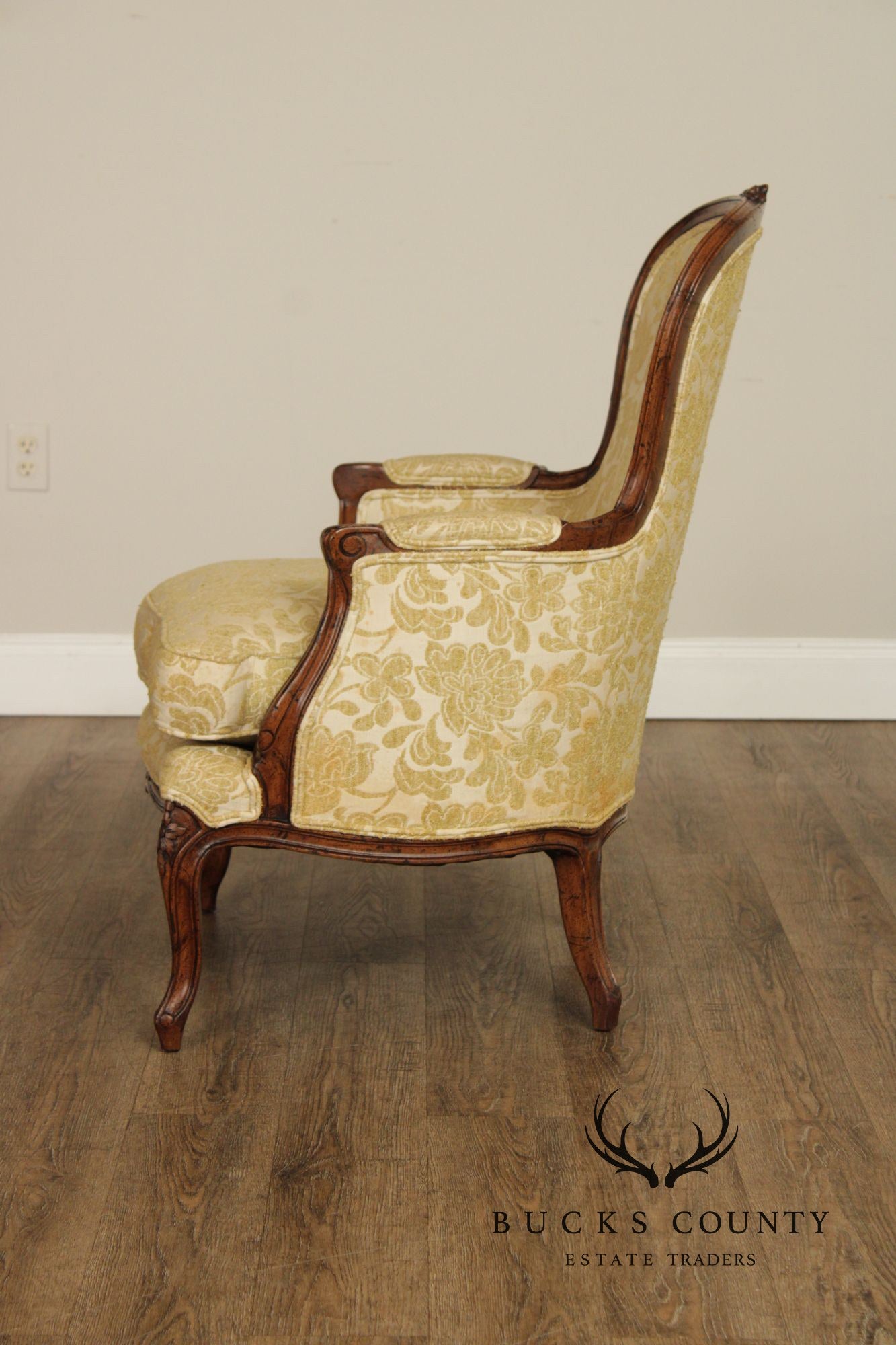 Henredon French Louis XV Style Vintage Pair of Fauteuil Armchairs