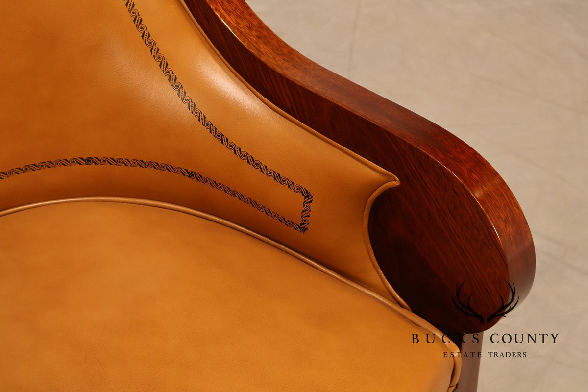 Neoclassical Empire Style Pair Of Mahogany And Leather Armchairs