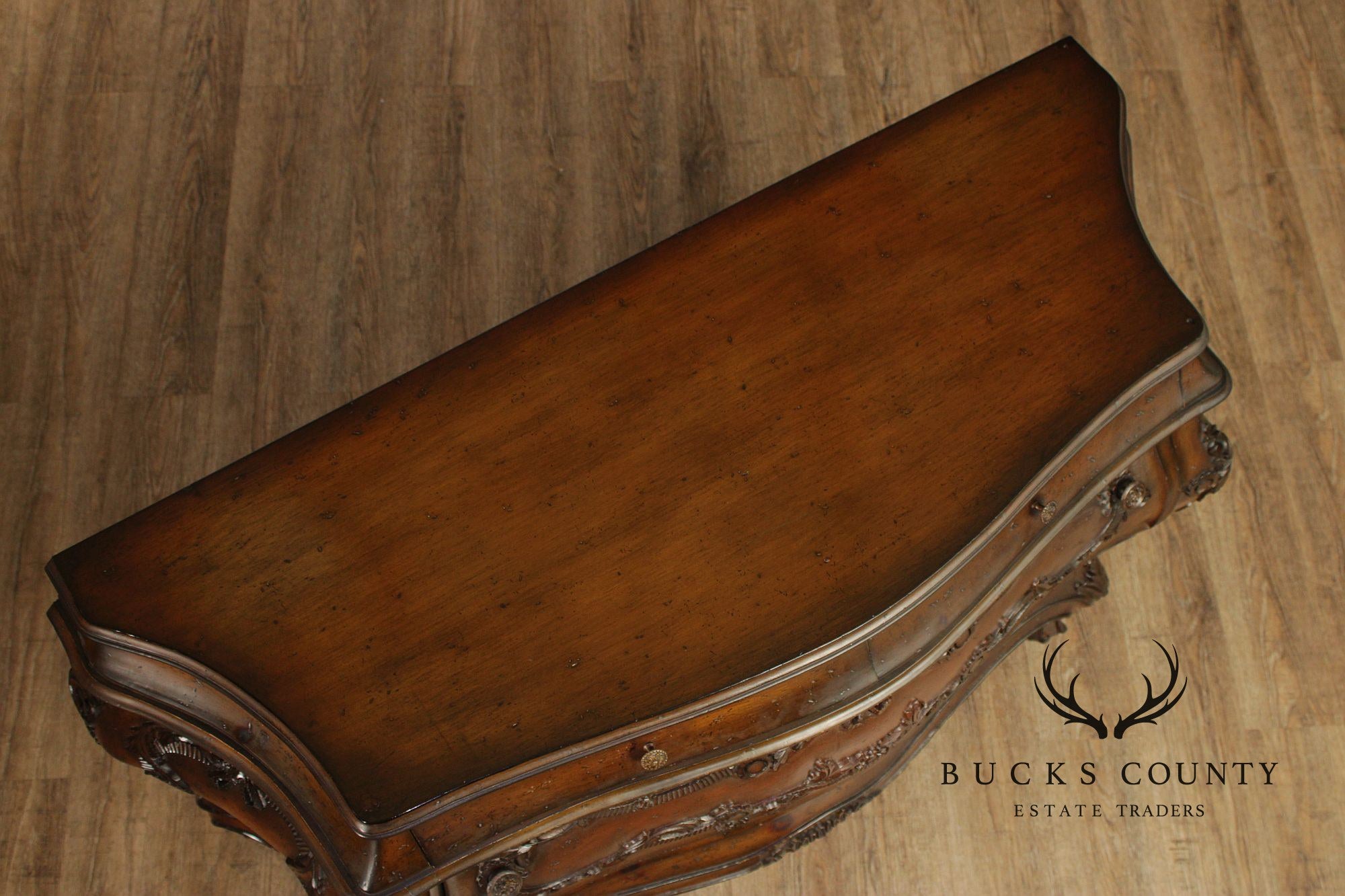 Italian Provincial Vintage Pair of Carved Bombe Commodes