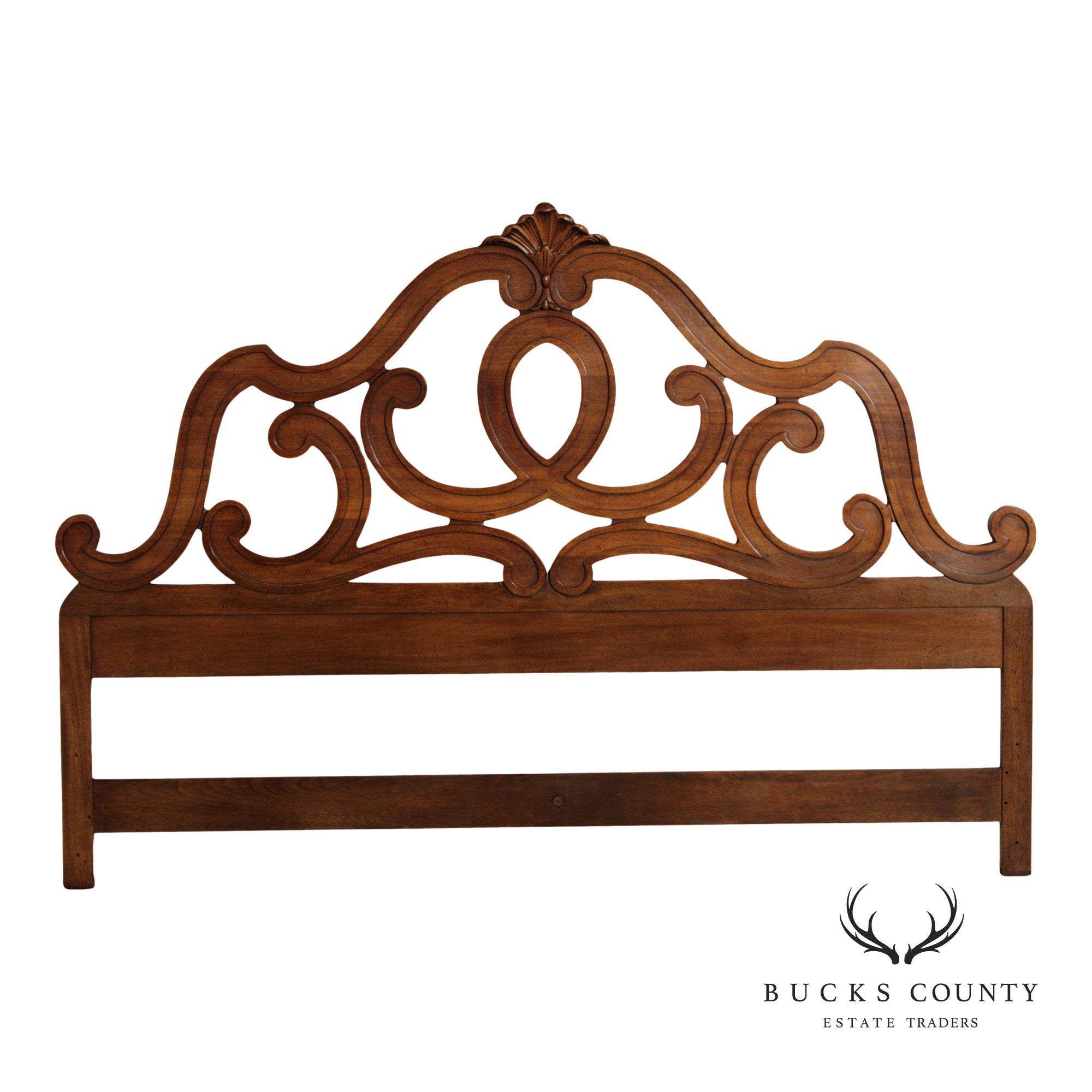 French Provincial Style Vintage Carved Walnut King Headboard