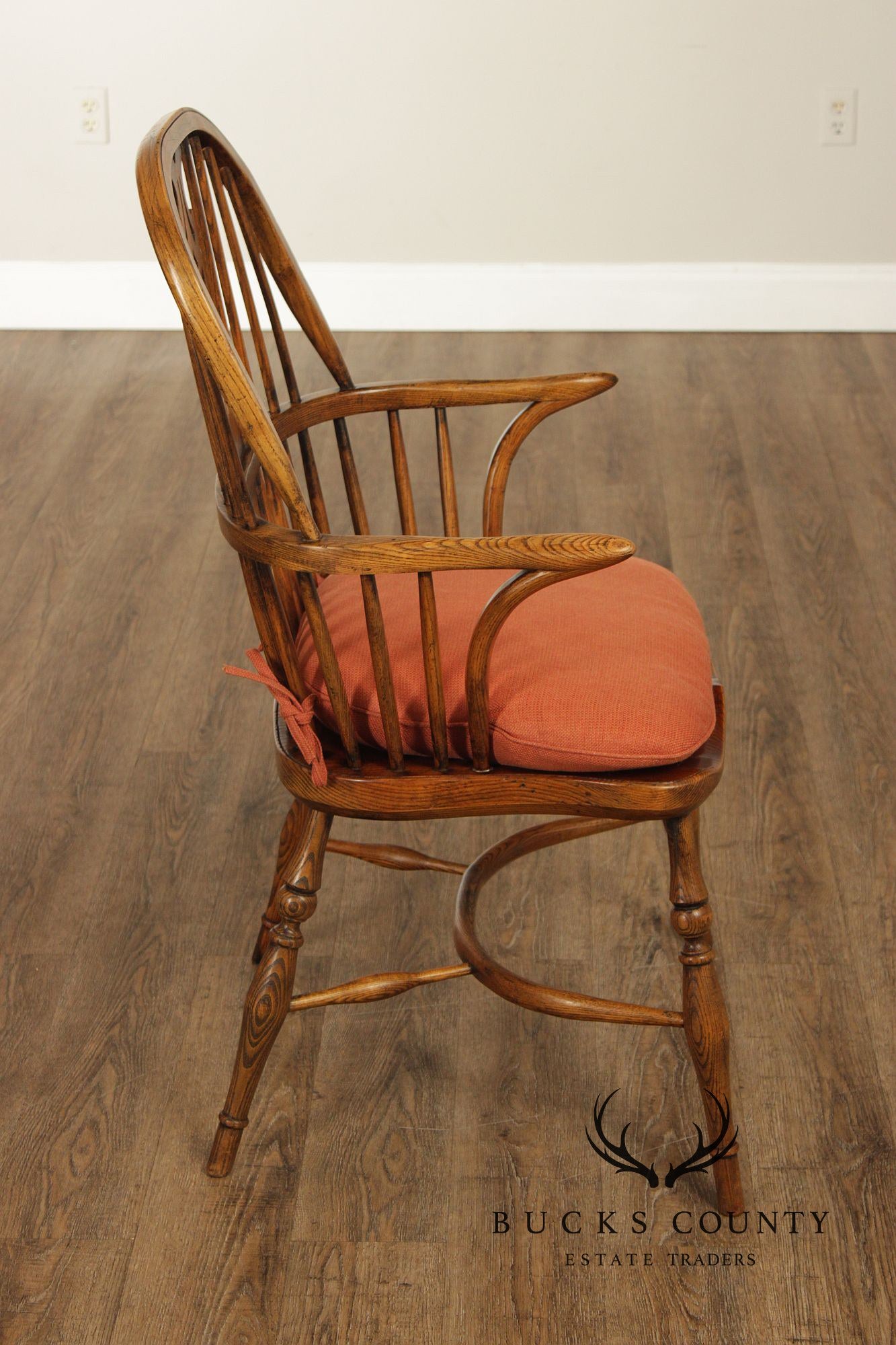 Vintage Set of Four English Oak Windsor Dining Armchairs