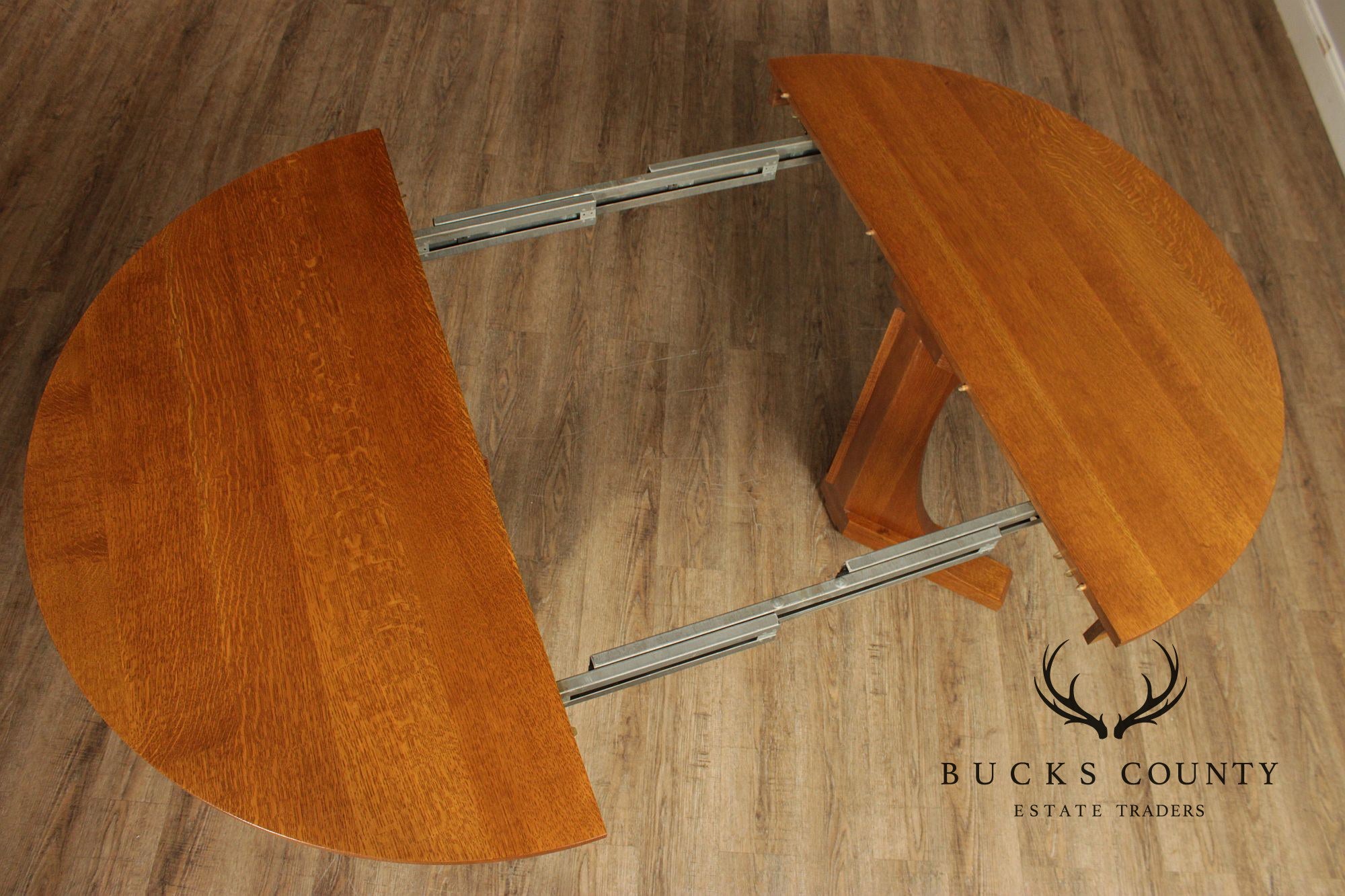 Stickley Mission Collection Round Oak Pedestal Expandable Dining Table