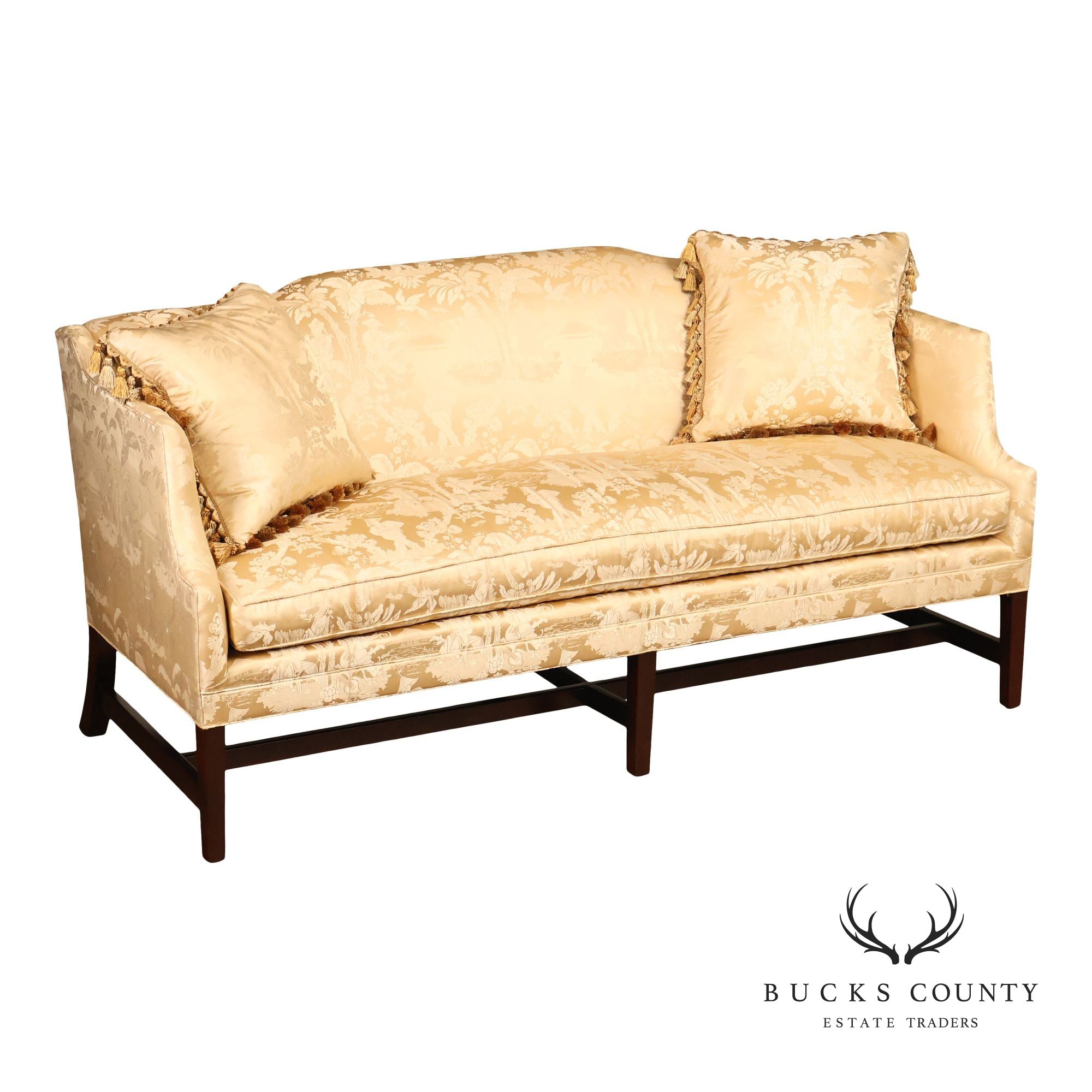 Southwood Federal Style Mahogany Frame Damask Upholstered Sofa