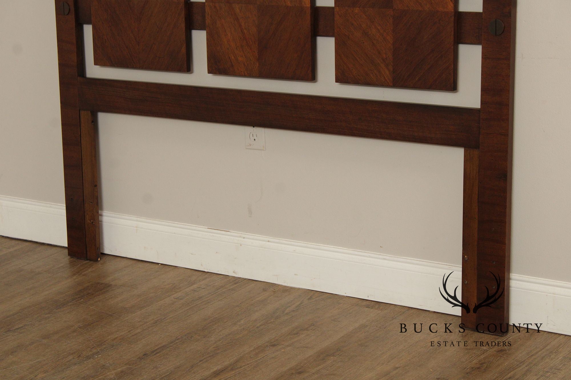 Lane Mid Century Modern Brutalist Queen Size Walnut Headboard