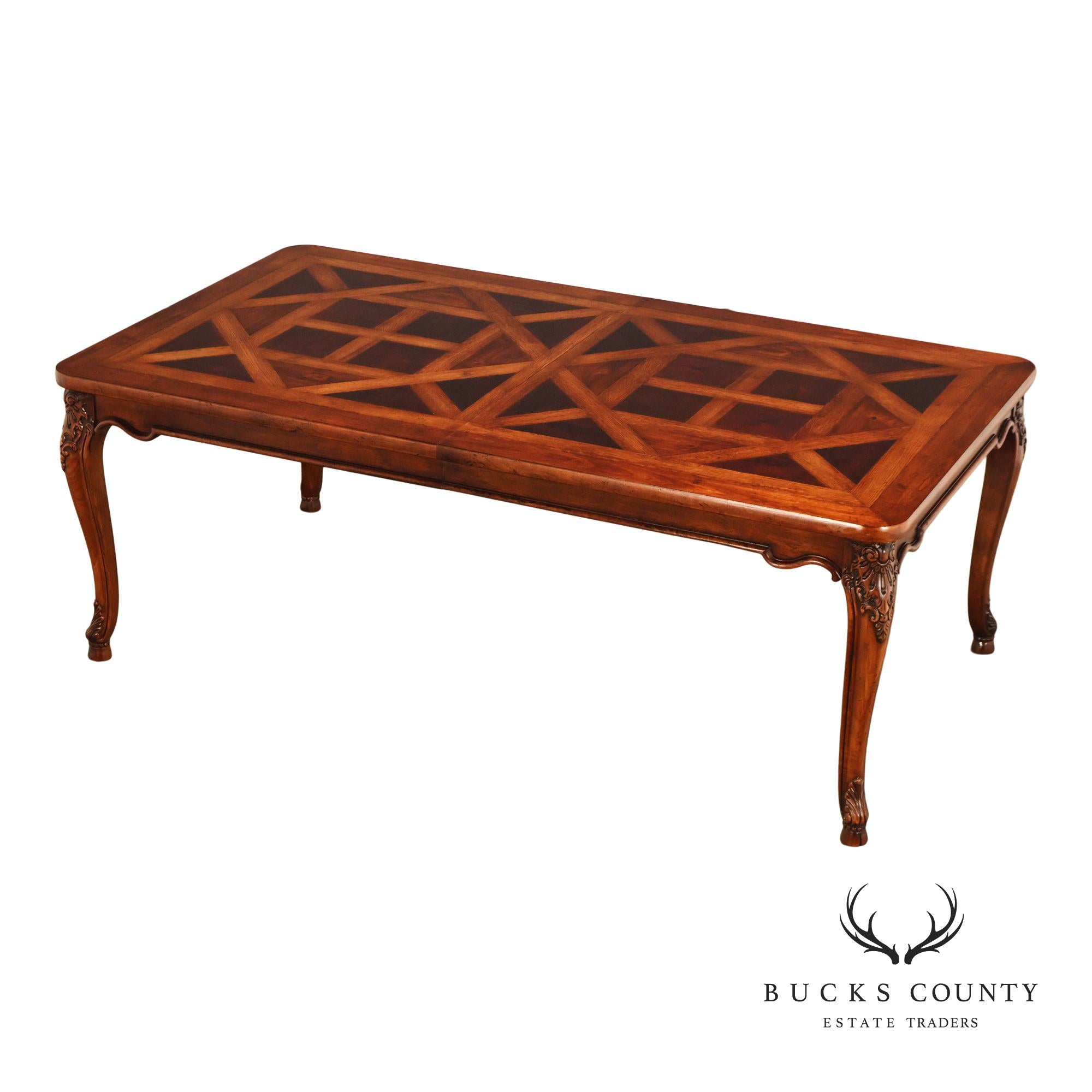 Henredon French Provincial Style Parquetry Top Expandable Dining Table