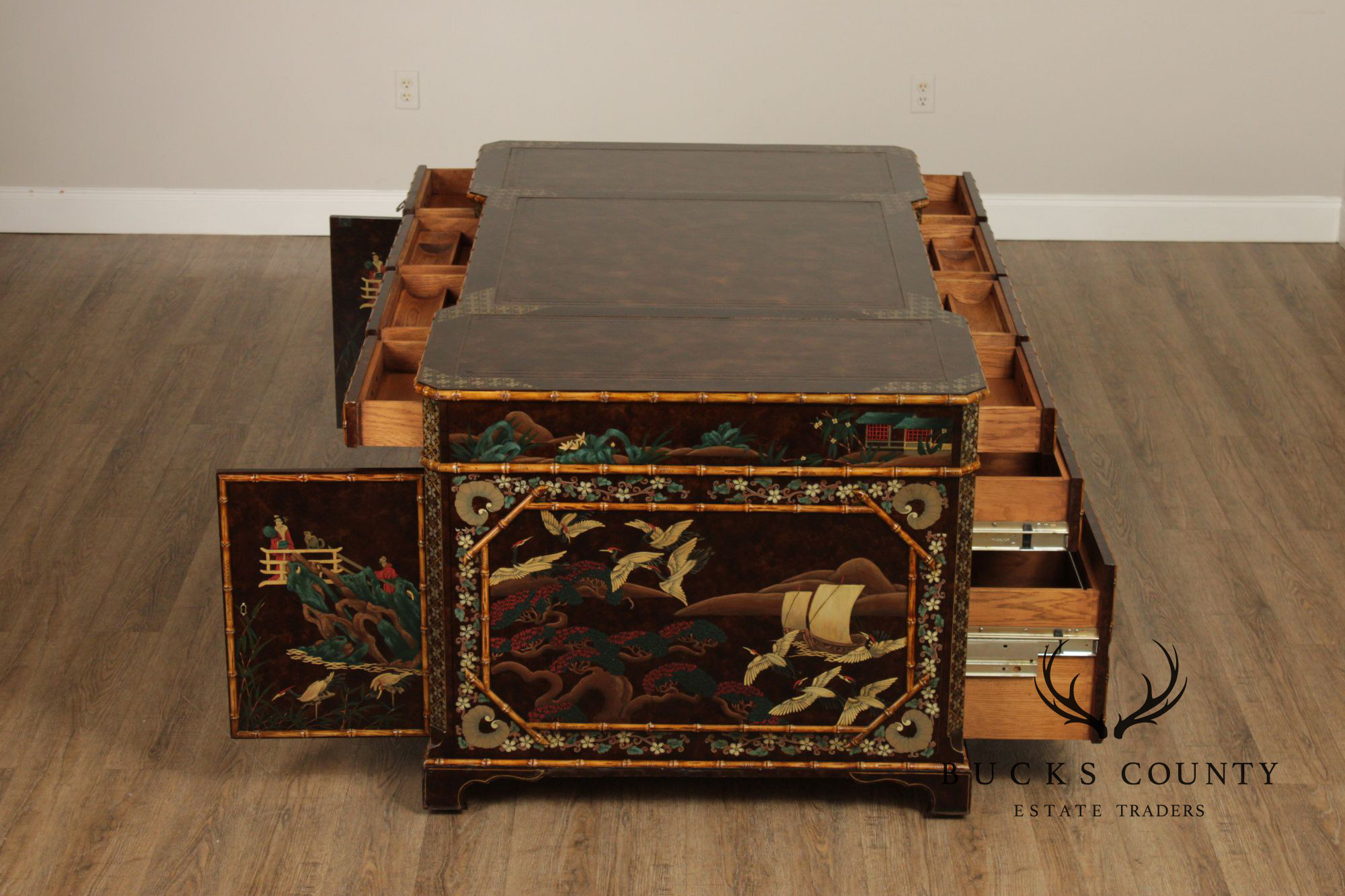 John Widdicomb Chinoiserie Leather Top Executive Partner's Desk