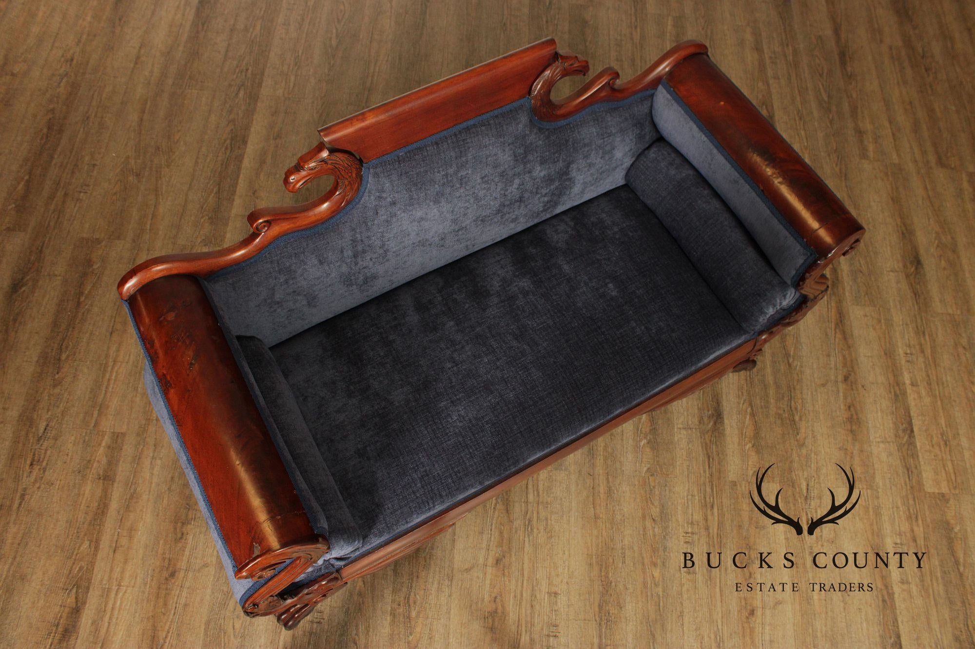 Antique American Carved Mahogany Classical Empire Sofa