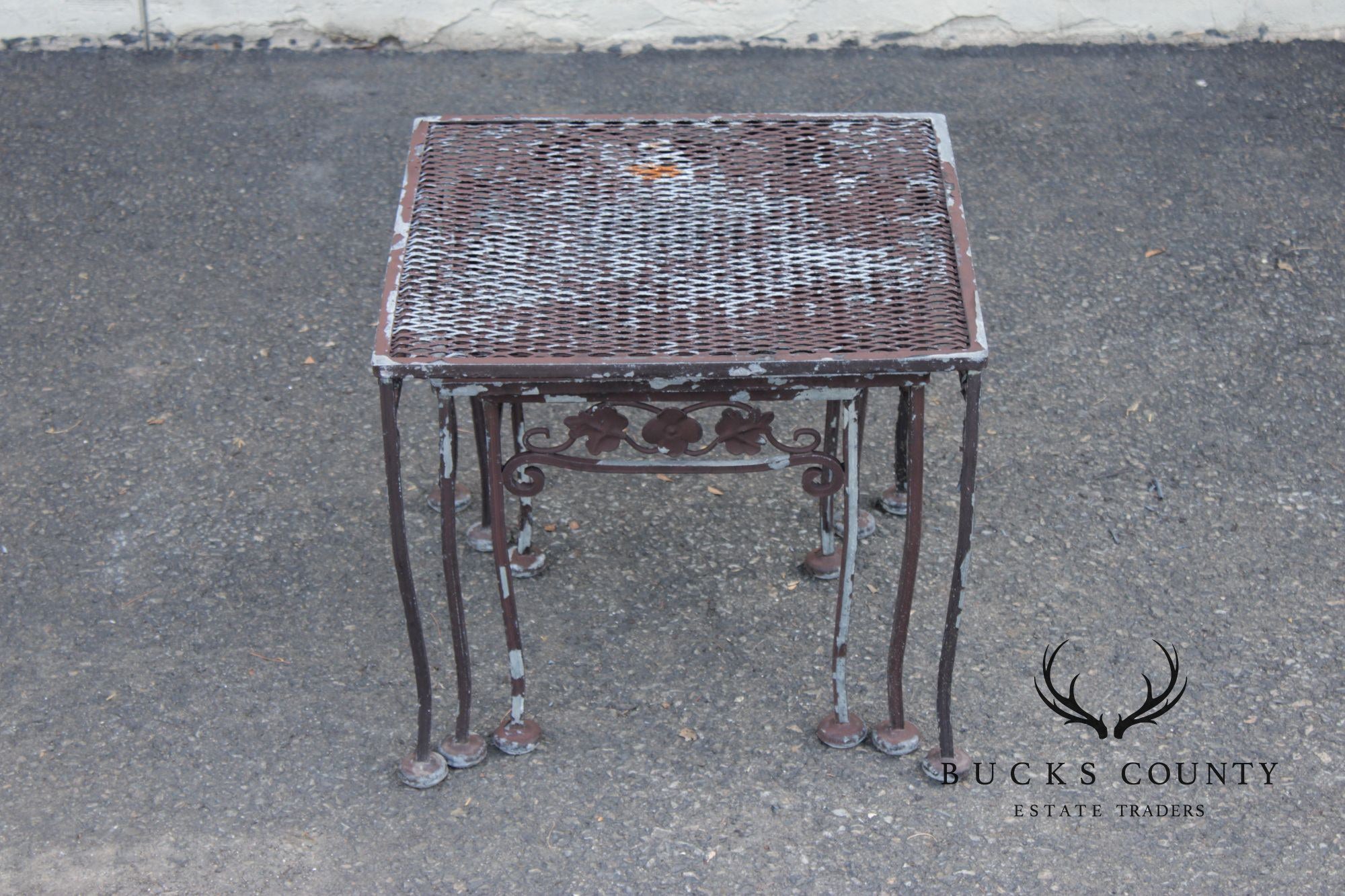 Vintage Set of Three Wrought Iron Outdoor Patio Nesting Tables