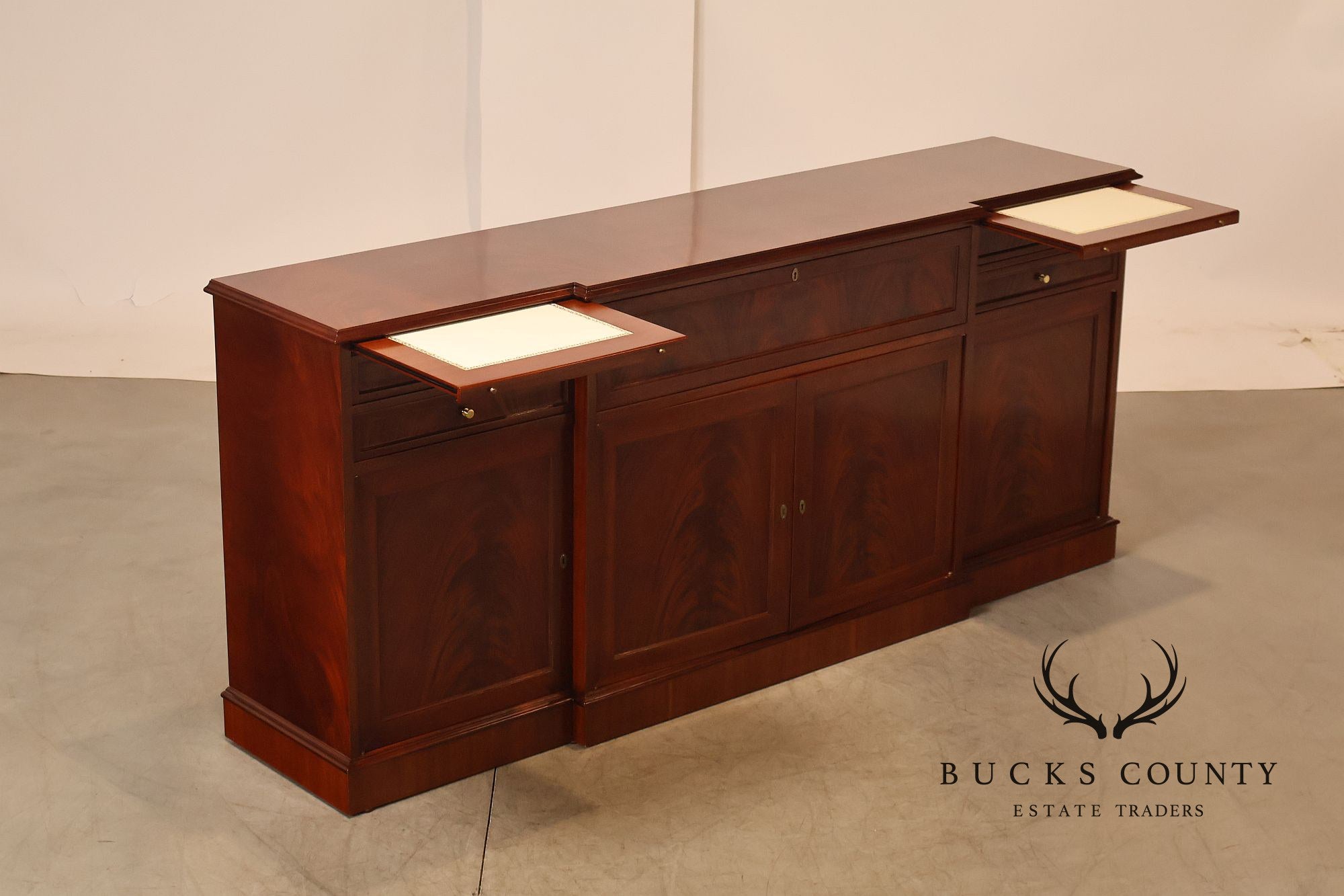 Flame Mahogany Breakfront Buffet Sideboard with Drop Front Secretary Desk