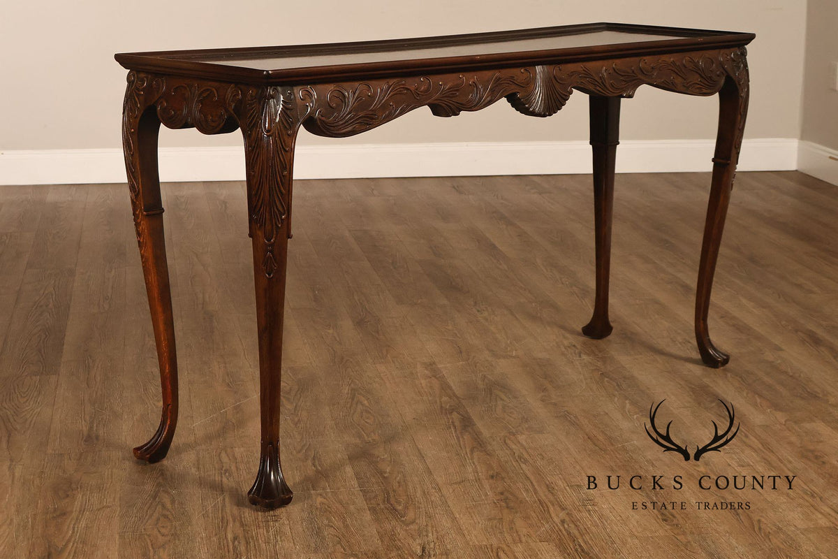 Narrow Irish Georgian Style Carved Mahogany Console Table