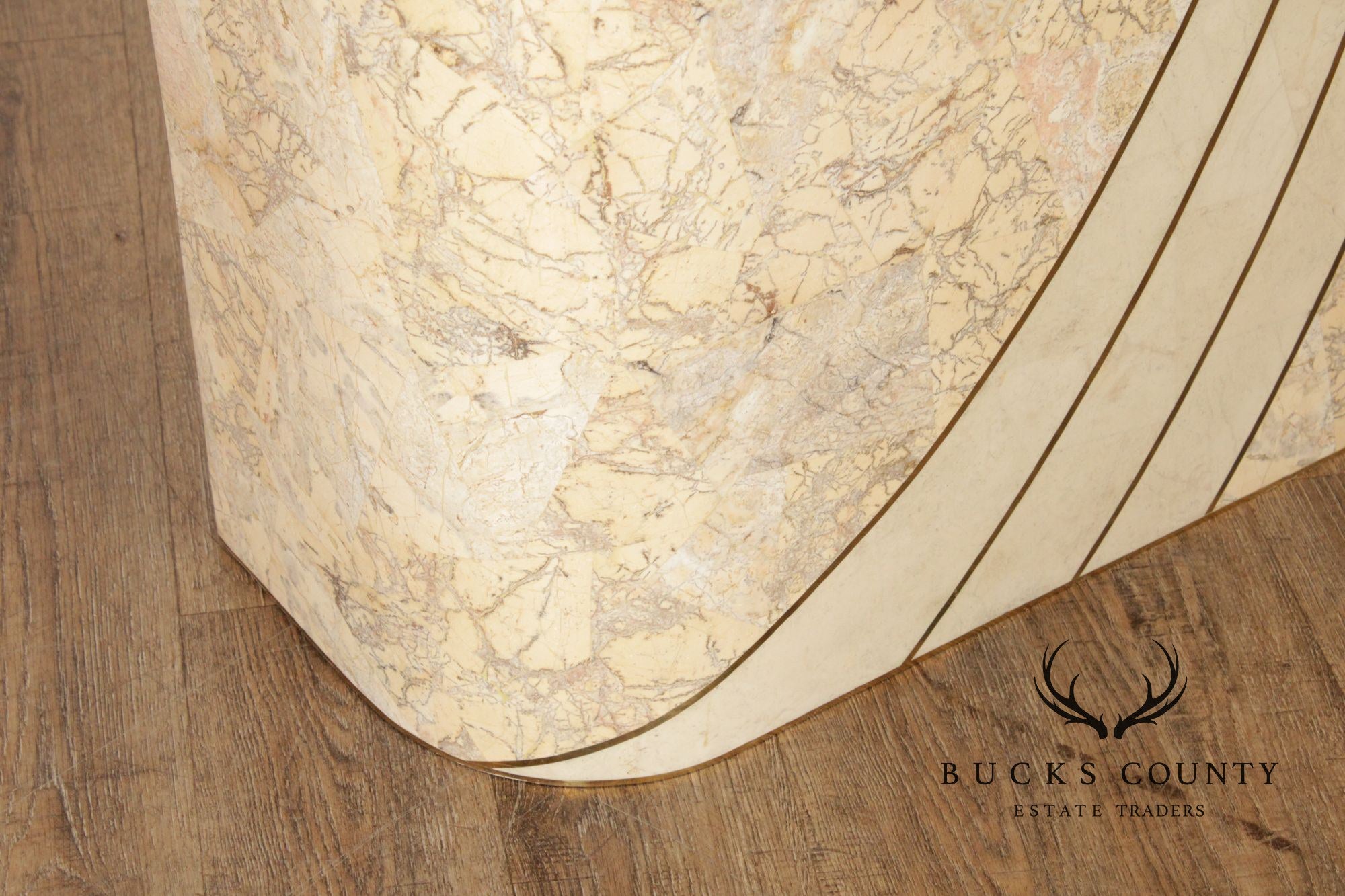 Hollywood Regency Tessellated Stone Brass Inlaid Console Table