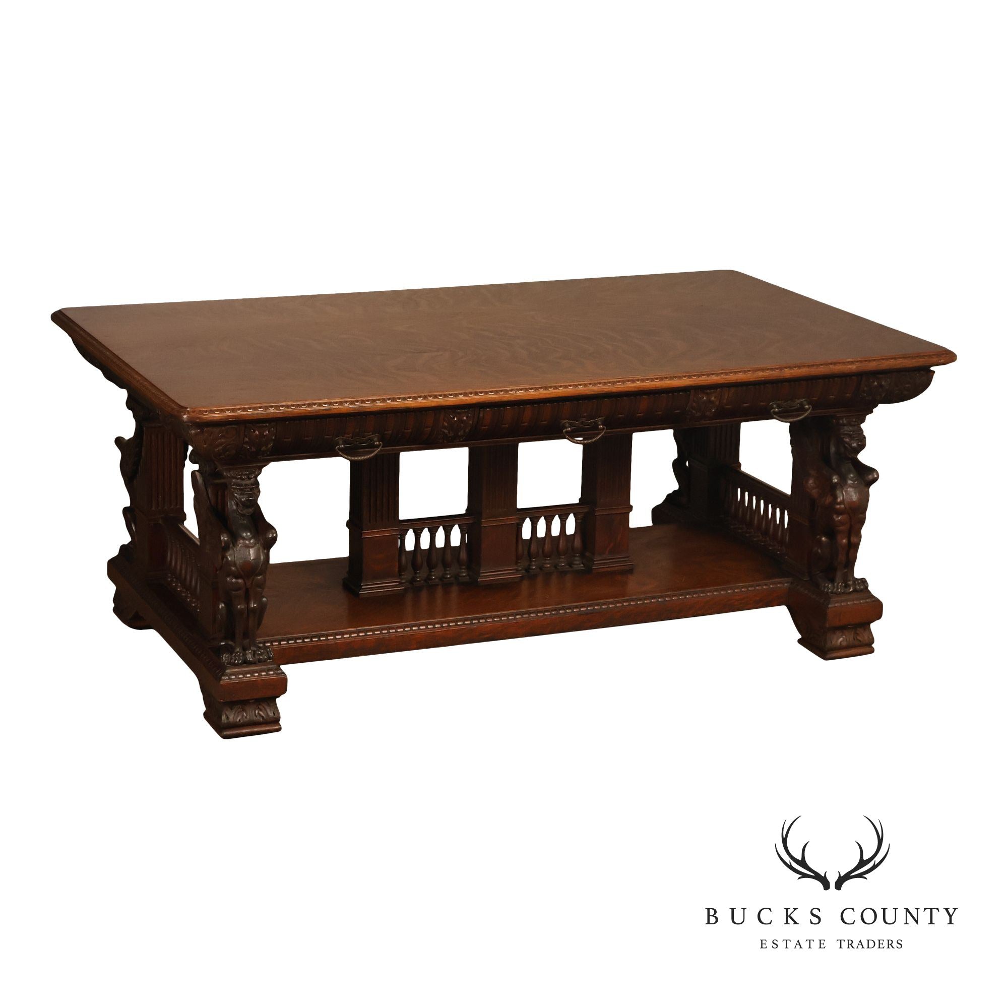 Victorian Carved Oak Library Table With Griffin Supports