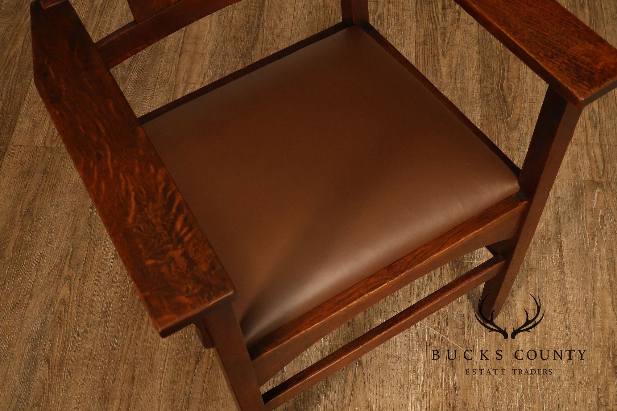 Antique Gustav Stickley Harvey Ellis Arts And Crafts Mission Oak And Leather Armchair