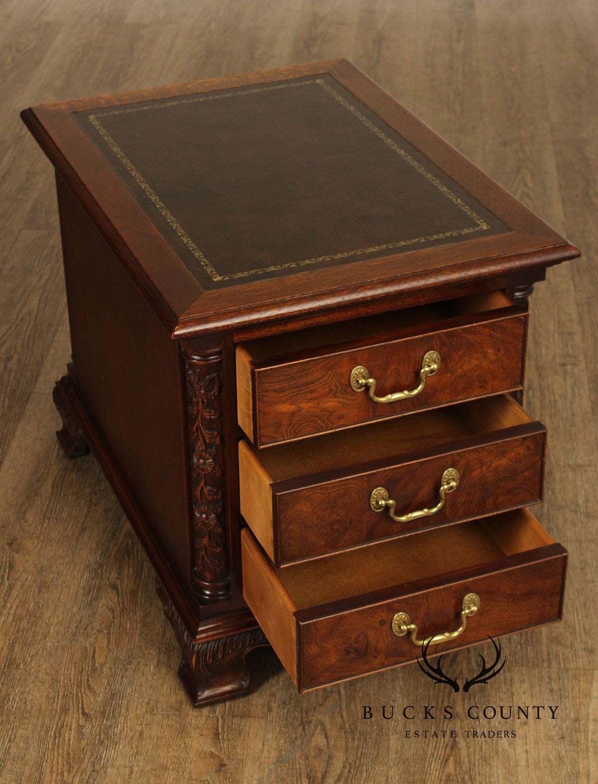 Hekman Georgian Style Leather Top Burlwood Side Table