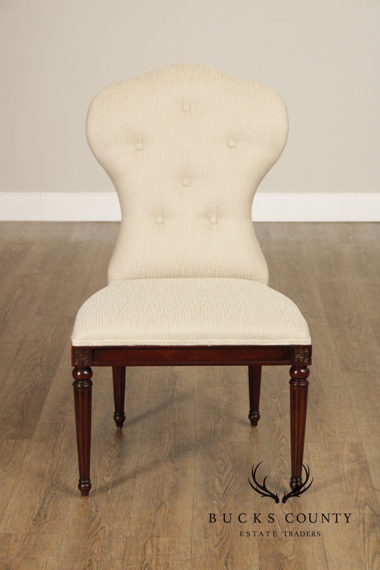 Maitland Smith French Louis XVI Style Set of Eight Mahogany and Upholstered Dining Chairs