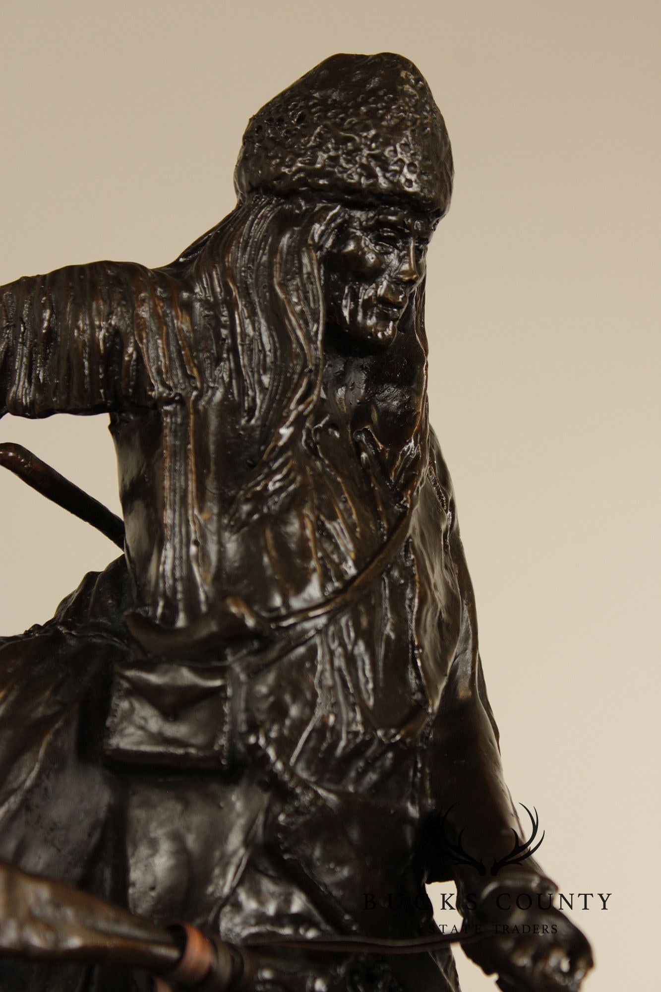 Frederic Remington Mountain Man Bronze Sculpture On Marble Base