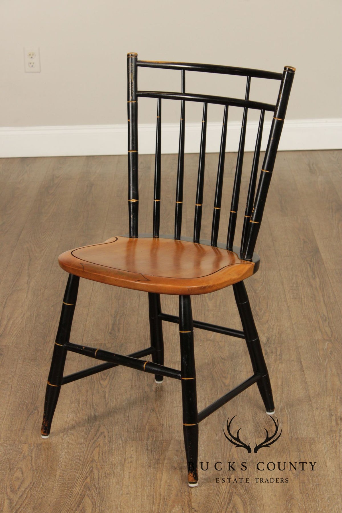 L. Hitchcock Set of Four Ebonized Birdcage Chairs