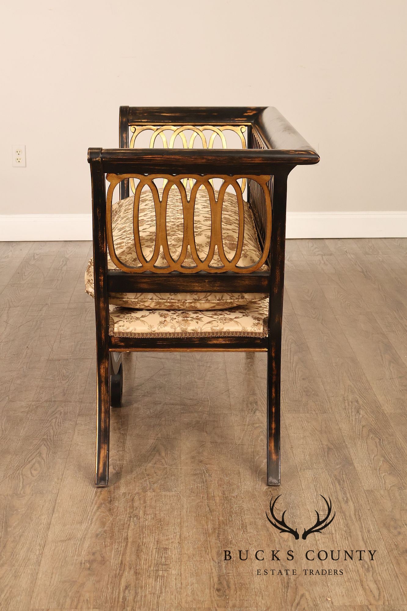 Armando Rho Regency Style Settee Bench Black and Gold