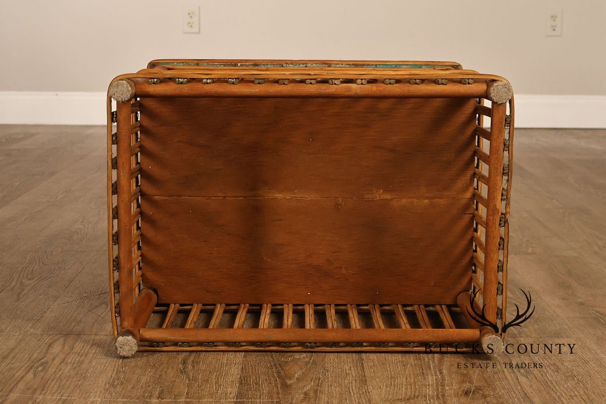 Antique Split Reed Rattan Pair of Side Tables