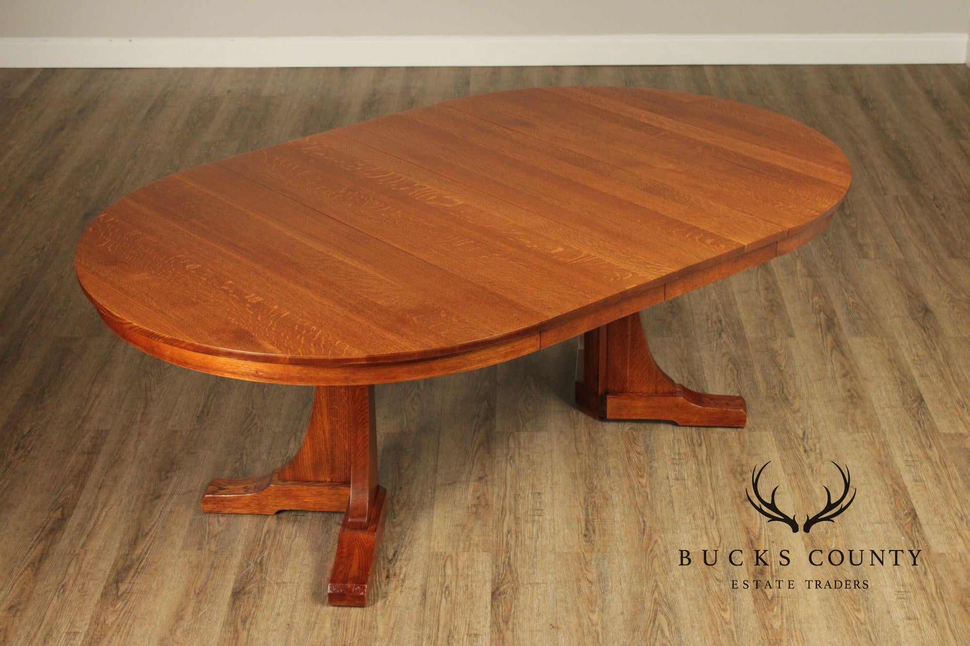 Stickley Mission Collection Round Oak Pedestal Expandable Dining Table