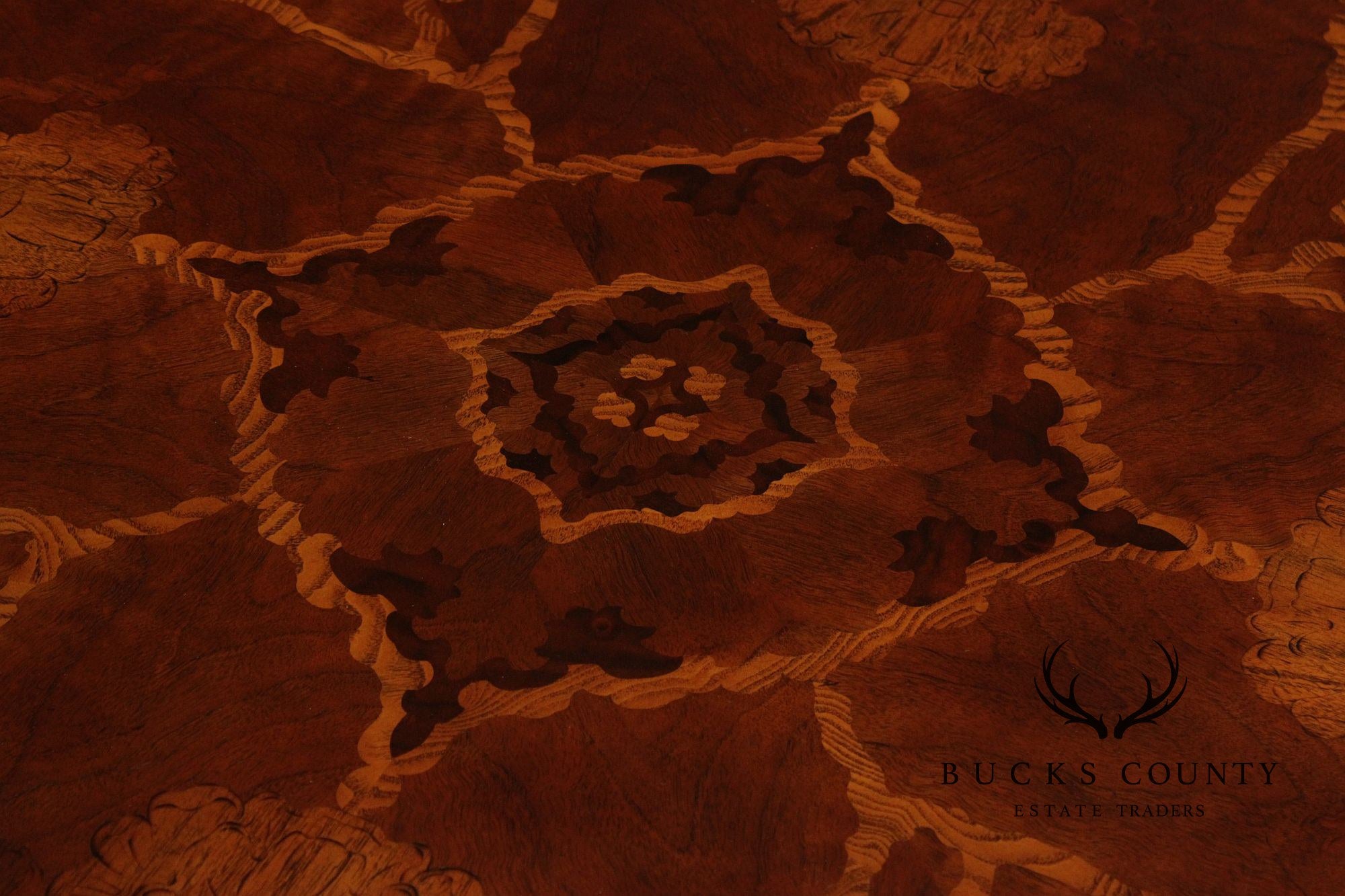 Maitland-Smith Round Inlaid Mahogany Round Center Table With Gilt Accents