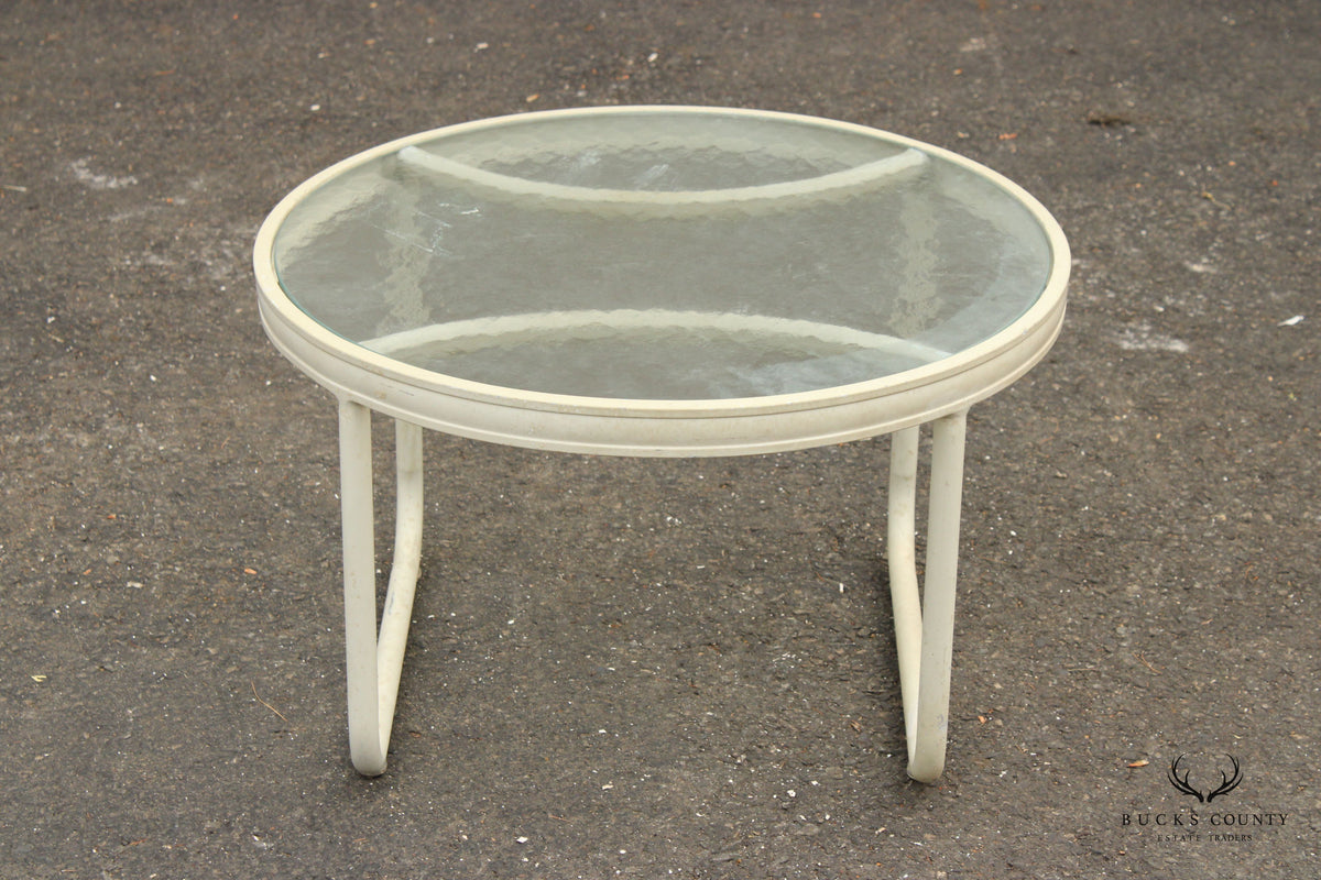 Vintage Aluminum and Glass Round Outdoor Patio Table