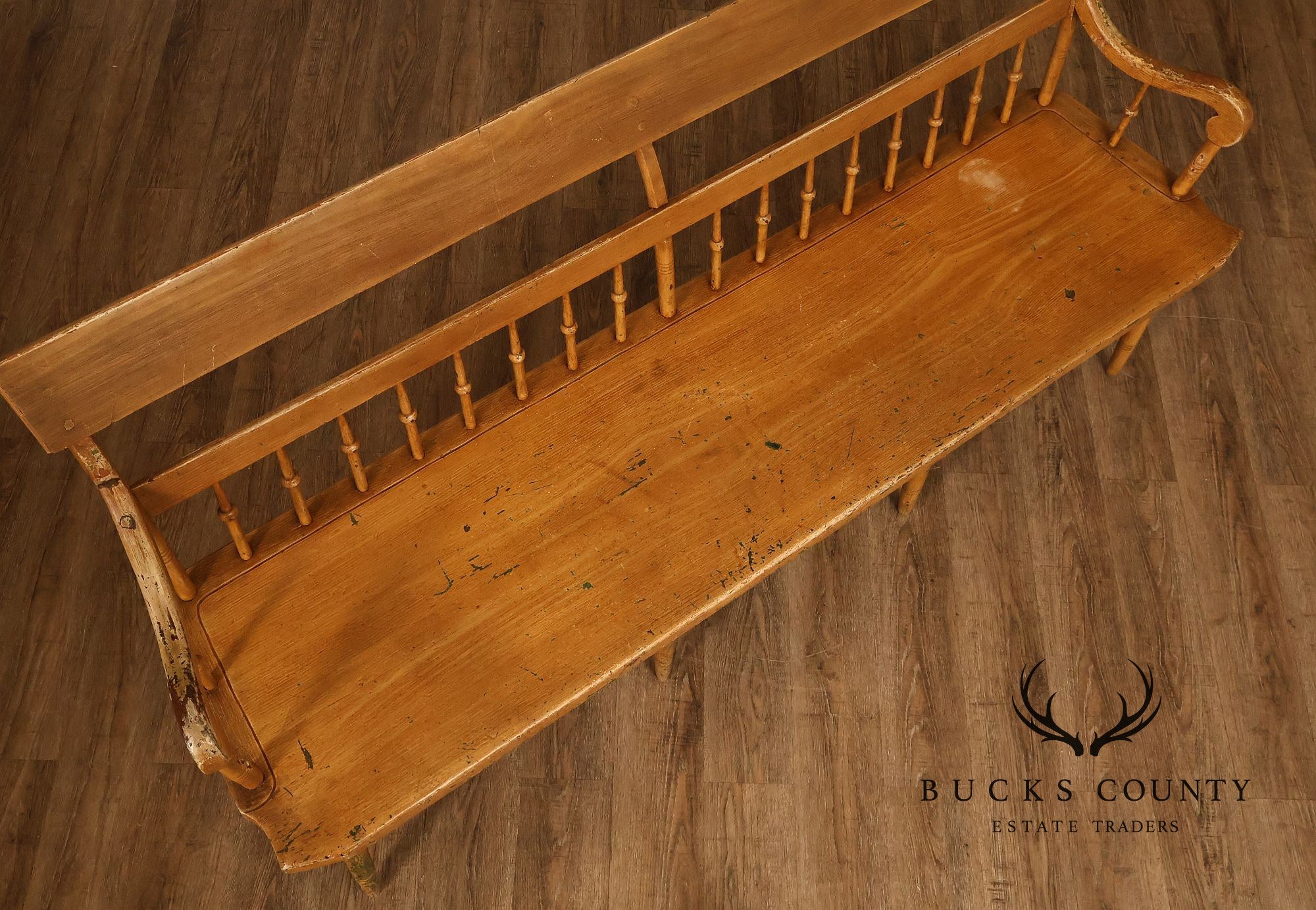 Antique Grain Painted American Deacons Bench