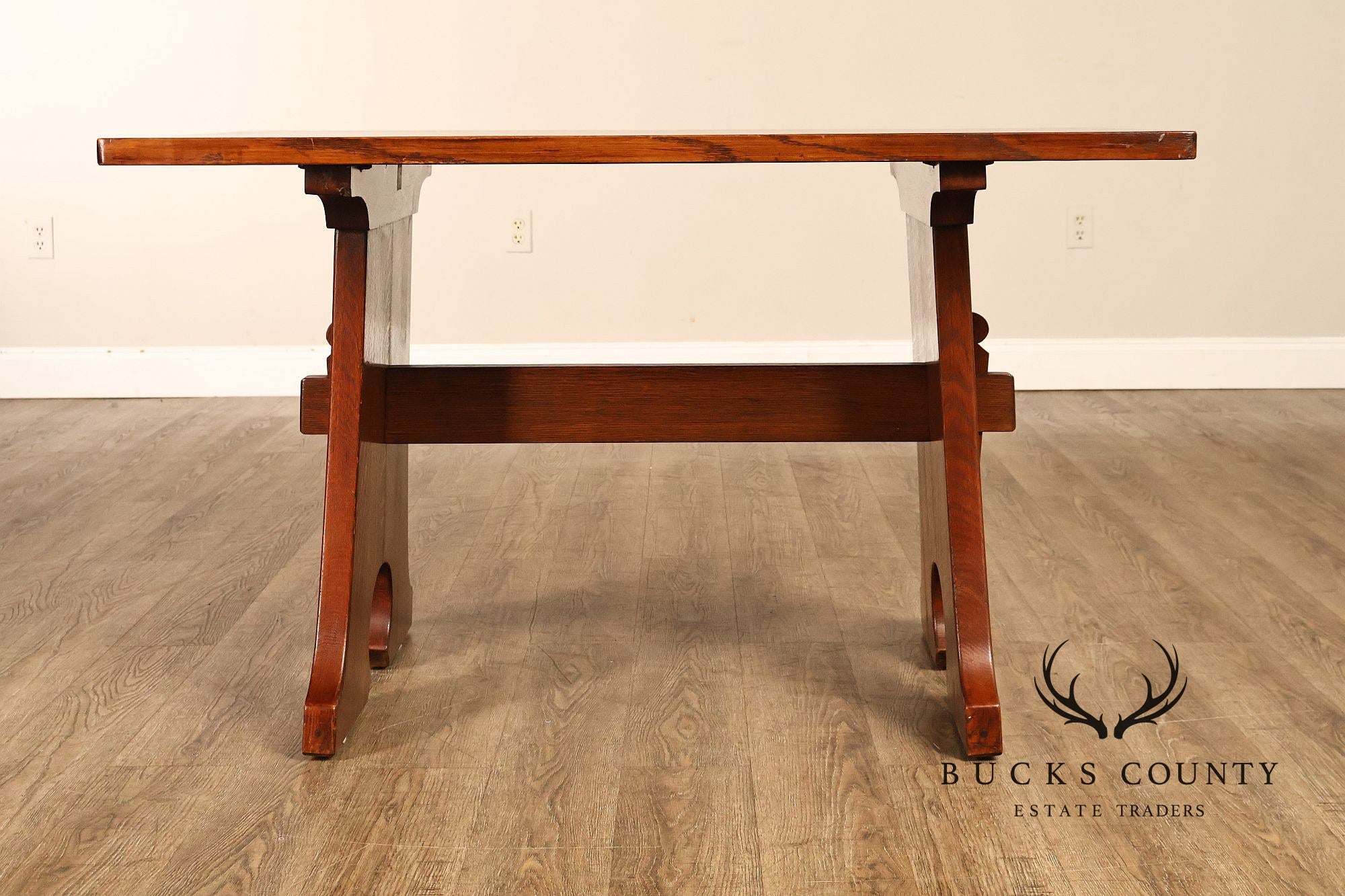 Antique L & JG Stickley Trestle Table Mousehole