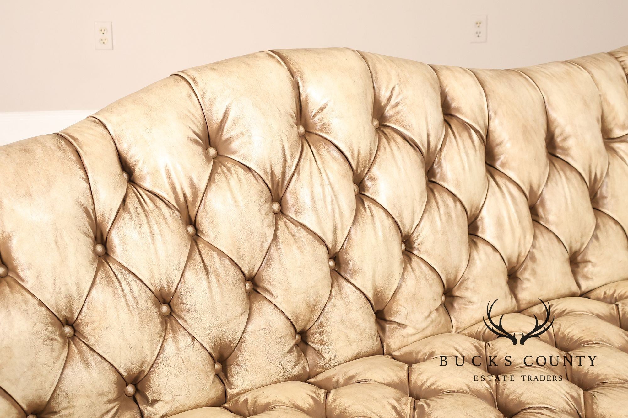 Chippendale Style Camelback Vintage Tufted Chesterfield Leather Sofa