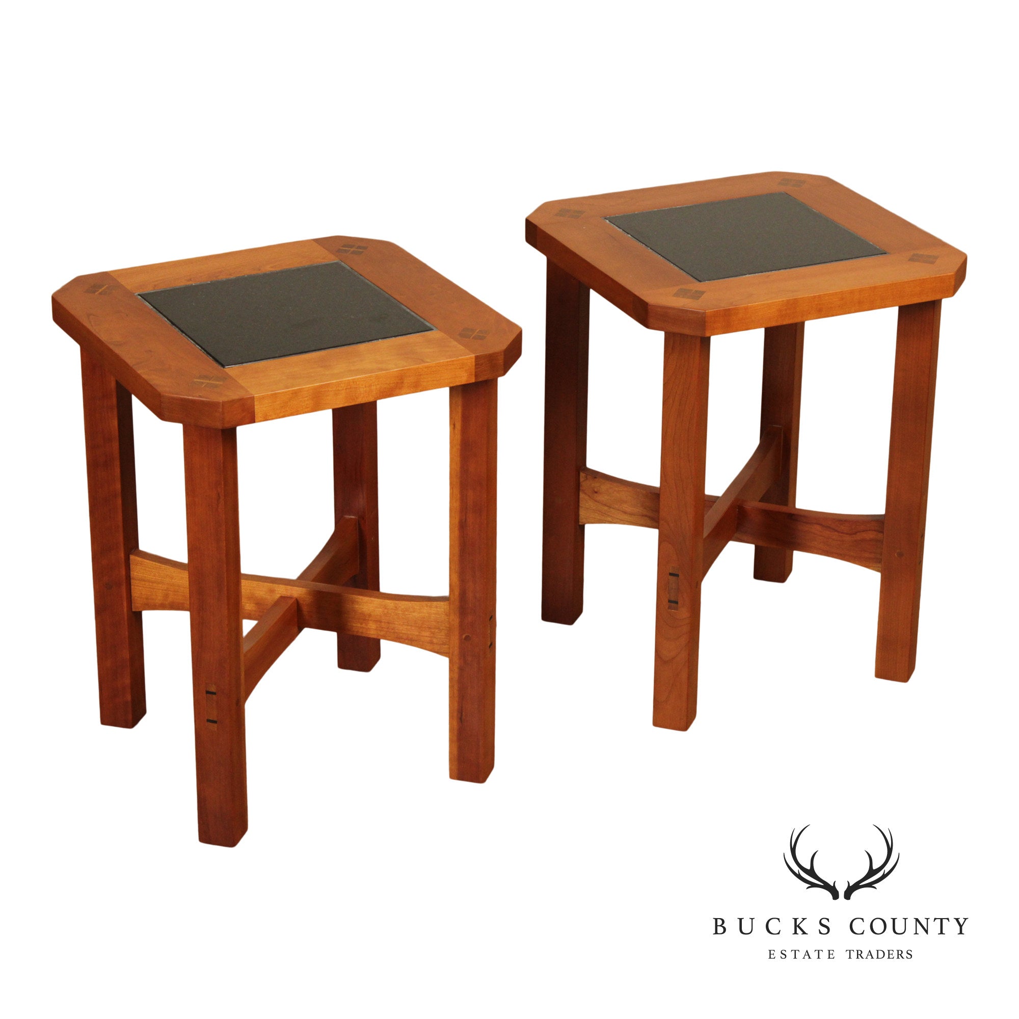 Stickley Mission Collection Pair Of Cherry Taboret Side Tables