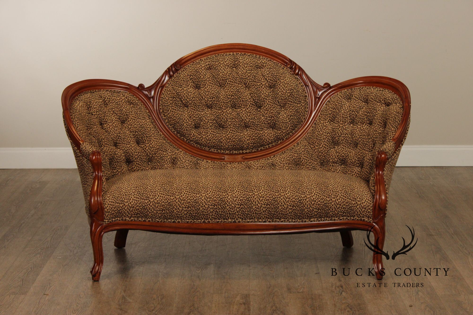 Antique Victorian Carved Walnut Frame Tufted Sofa