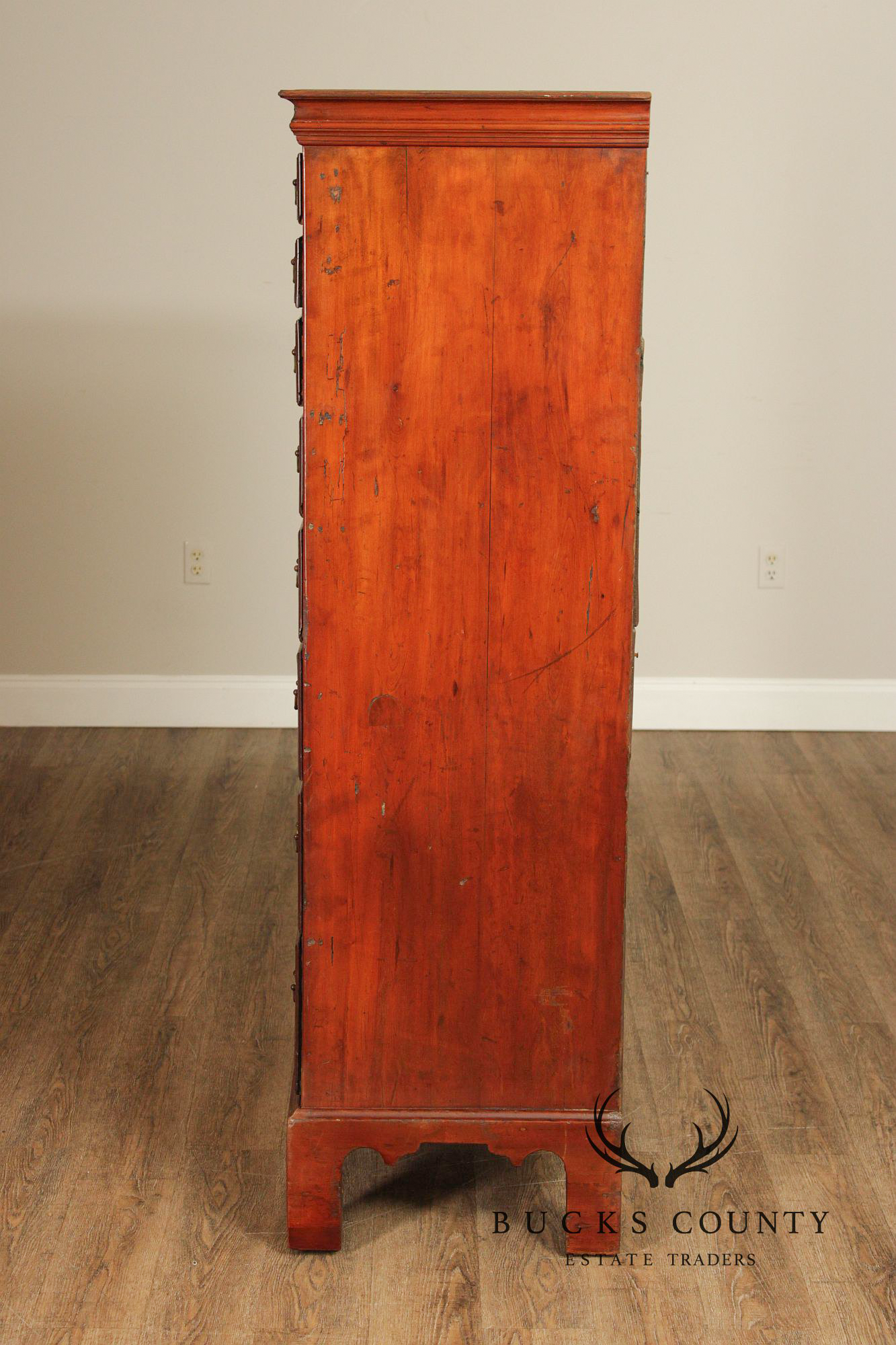 Antique American Chippendale Period Cherry Tall Chest Of Drawers